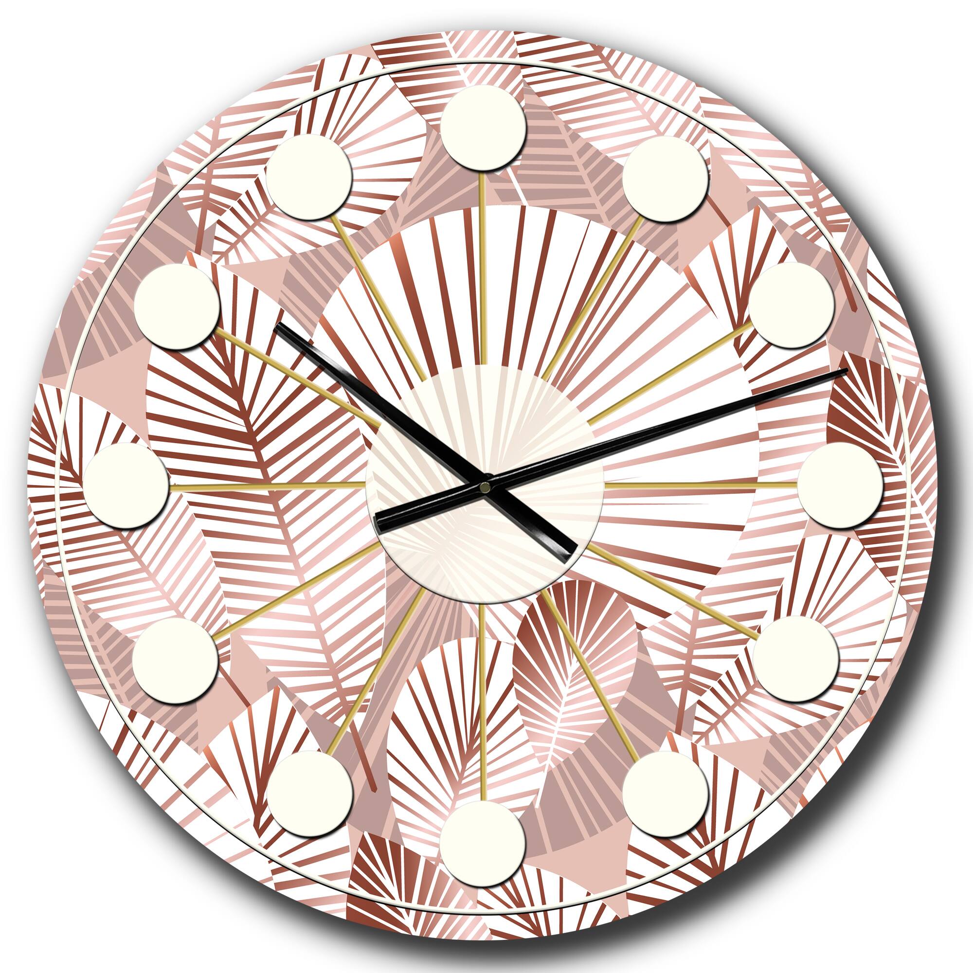 Designart &#x27;Golden Tropical Pattern Iv Mid-Century Modern Wall Clock
