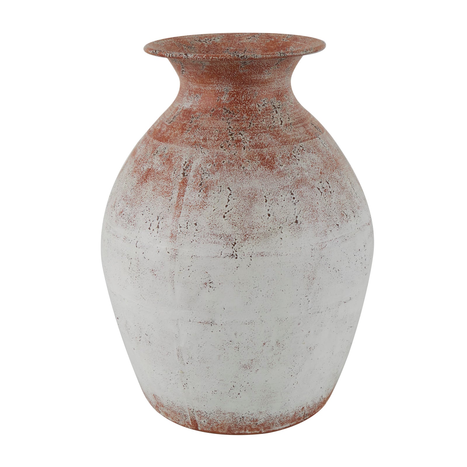 14&#x22; White &#x26; Rust Distressed Vase