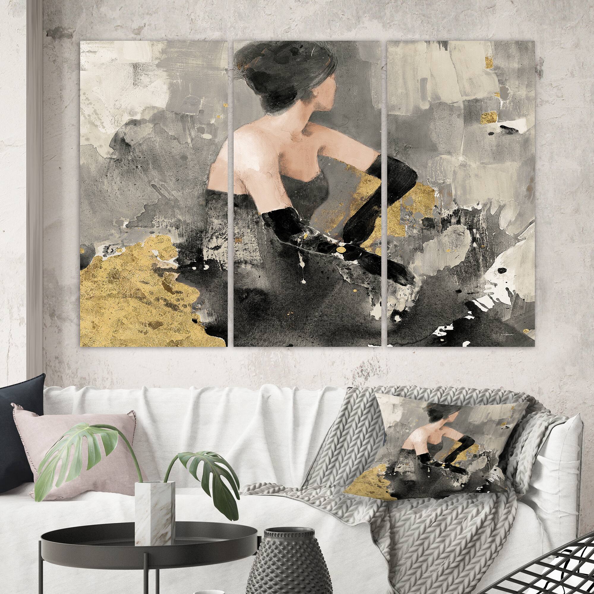 Designart - Gold Fashion Dance - Traditional Premium Canvas Wall Art