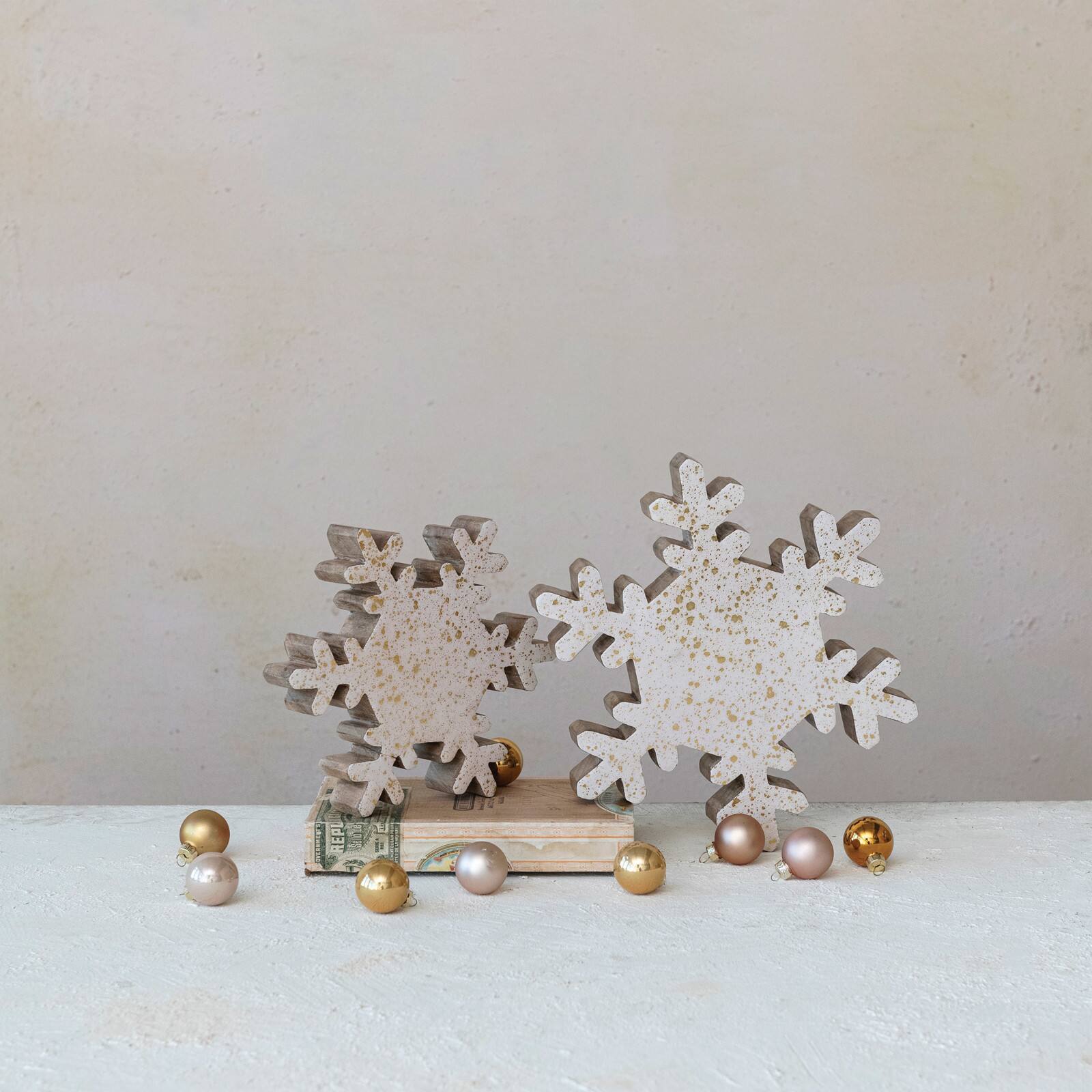 Hello Honey® 8.7" Cream & Gold Mango Wood Snowflake