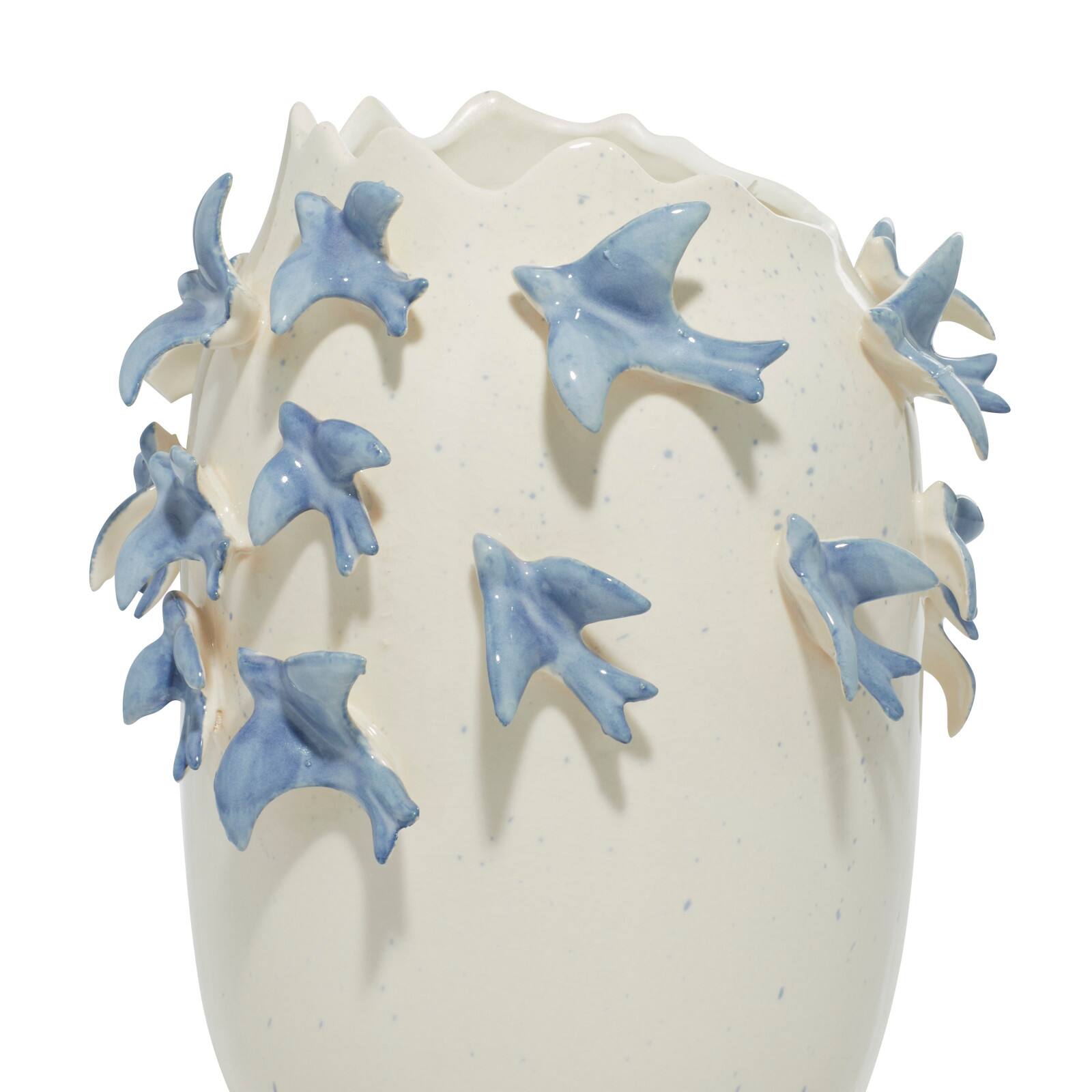 White Ceramic Coastal Vase, 12" x 9" x 9"