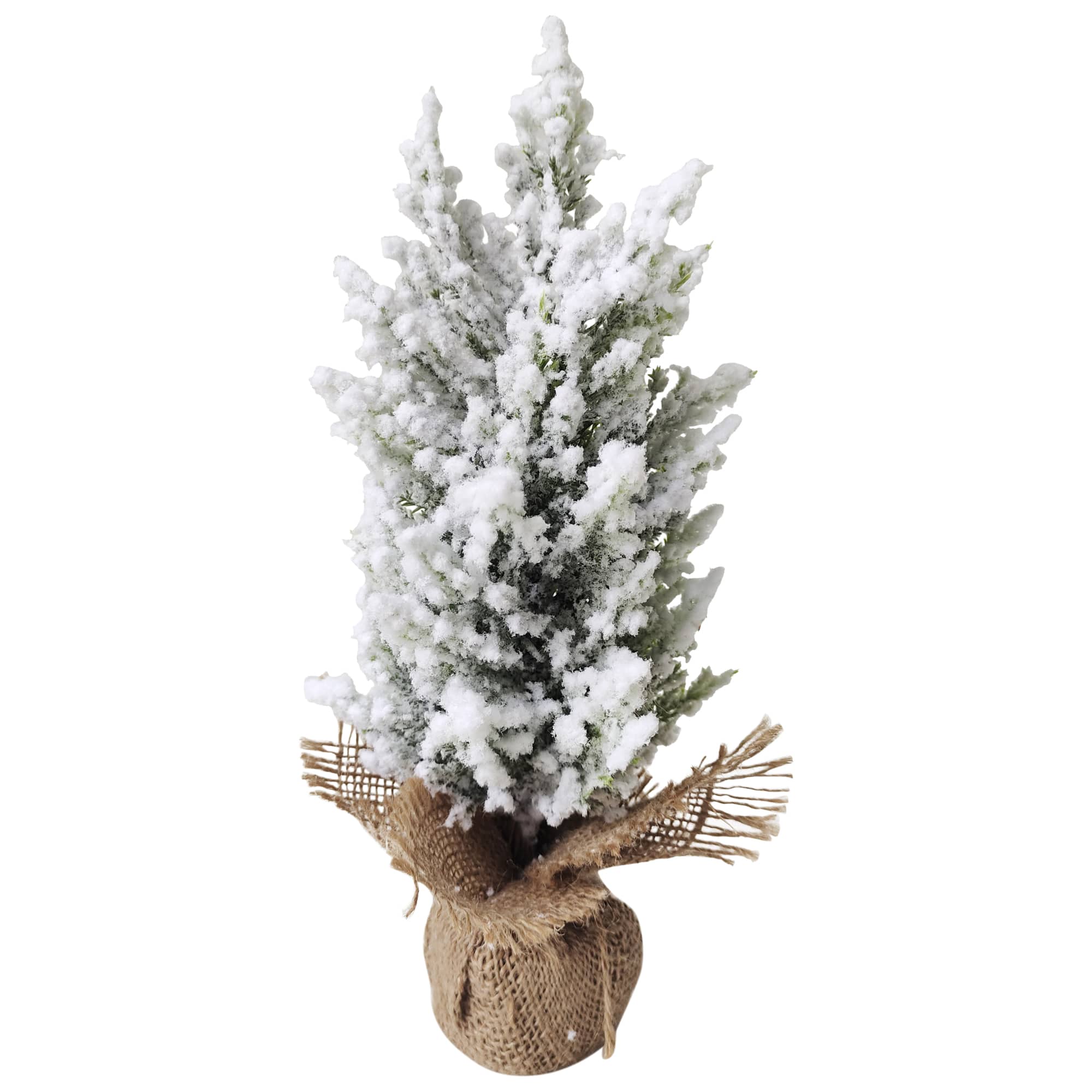 12.5" Unlit Heavily Flocked Pine Christmas Tree in Burlap Base