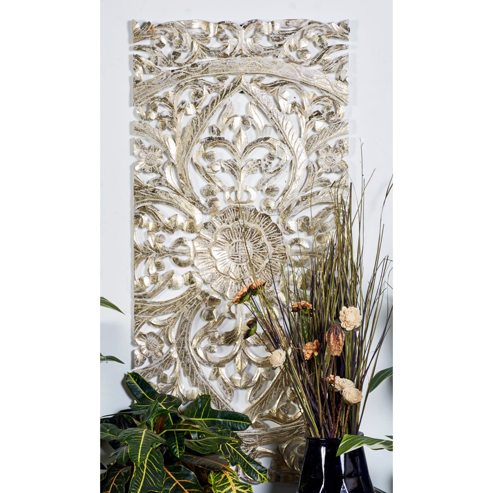 Set of 3 Cream Wood Traditional Floral Wall Decor, 66&#x22; x 48&#x22;
