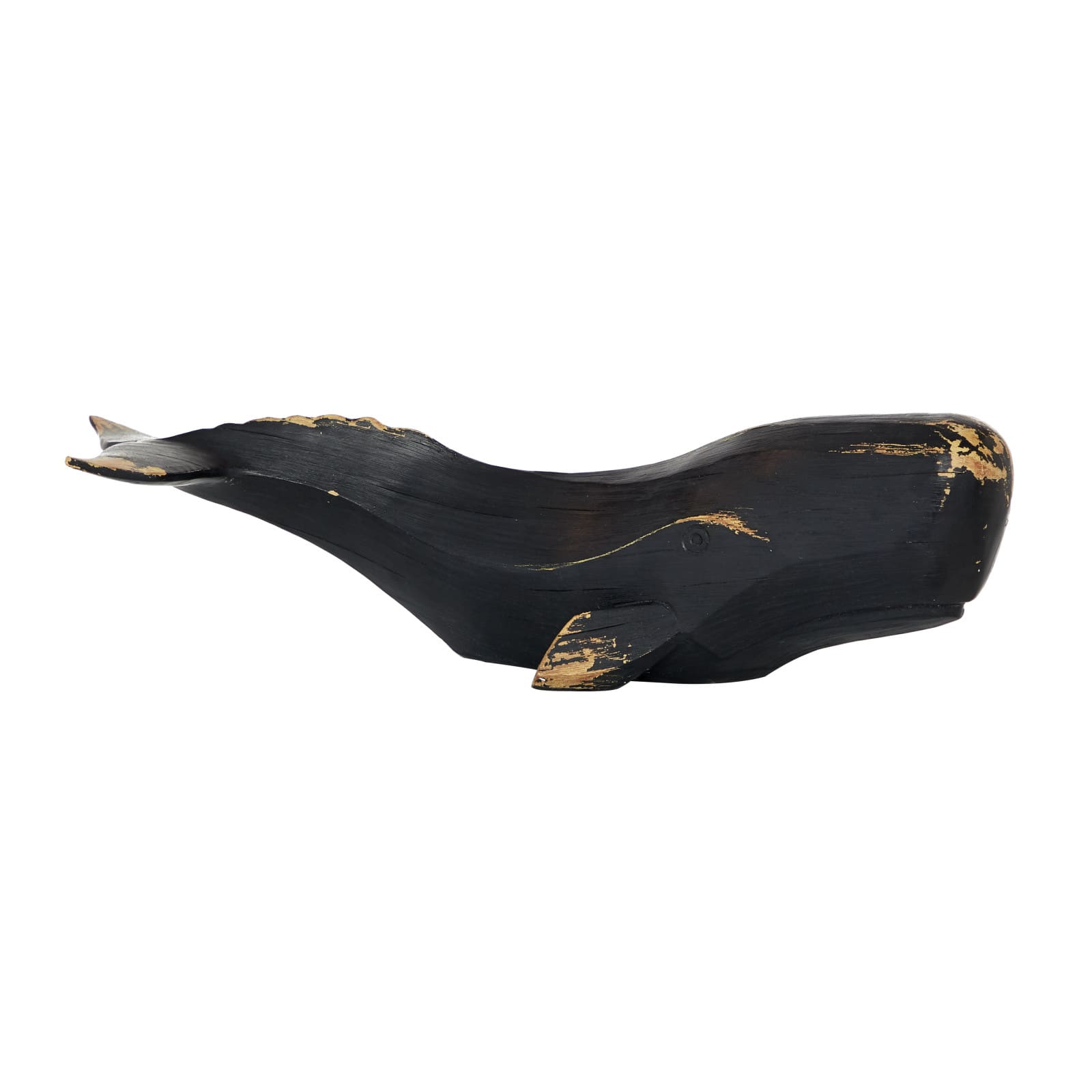 Black Polyresin Coastal Whale Sculpture, 7" x 24" x 8"