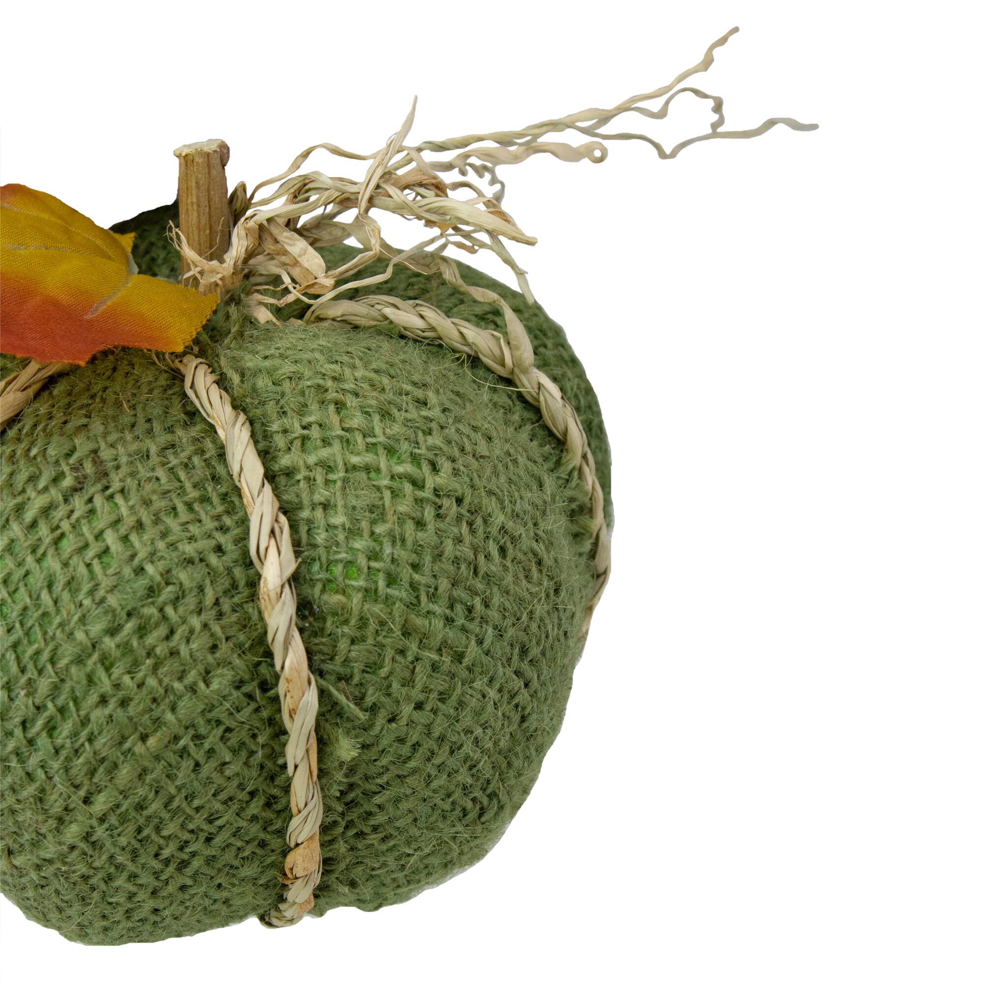 5.5" Green Burlap Autumn Harvest Tabletop Pumpkin