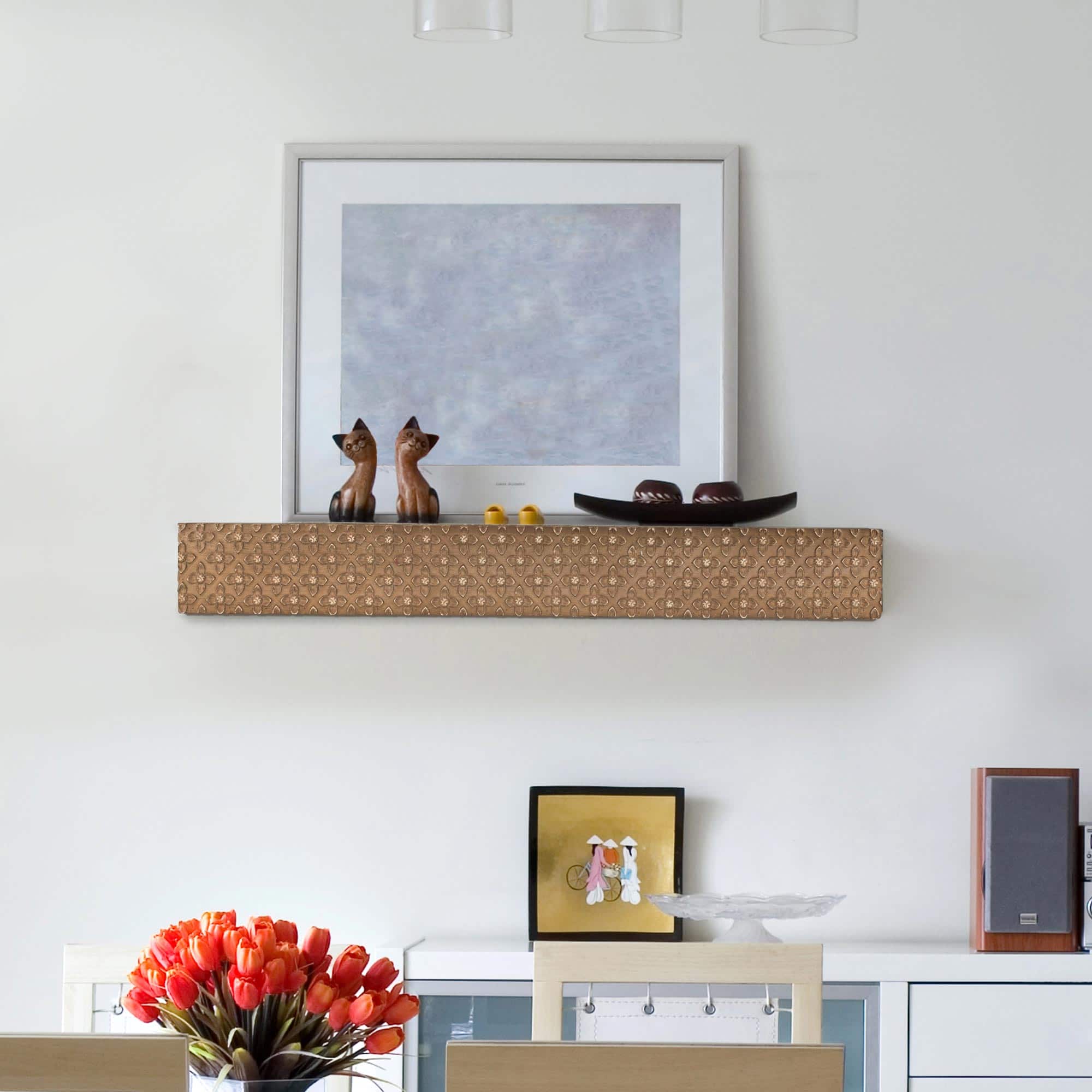 Small Natural Rustic Embossed Wood Floating Wall Shelf