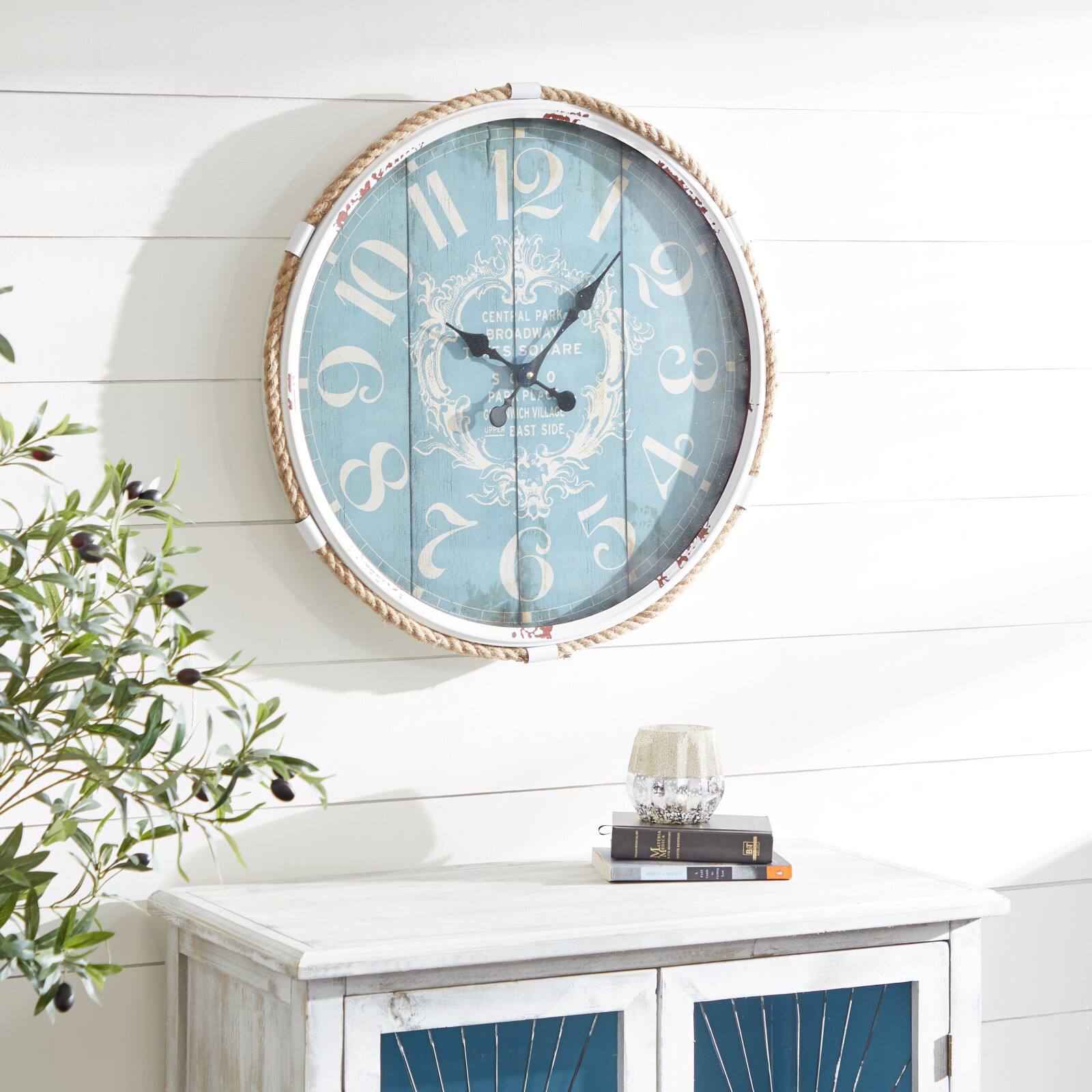 Turquoise Coastal Metal Wall Clock