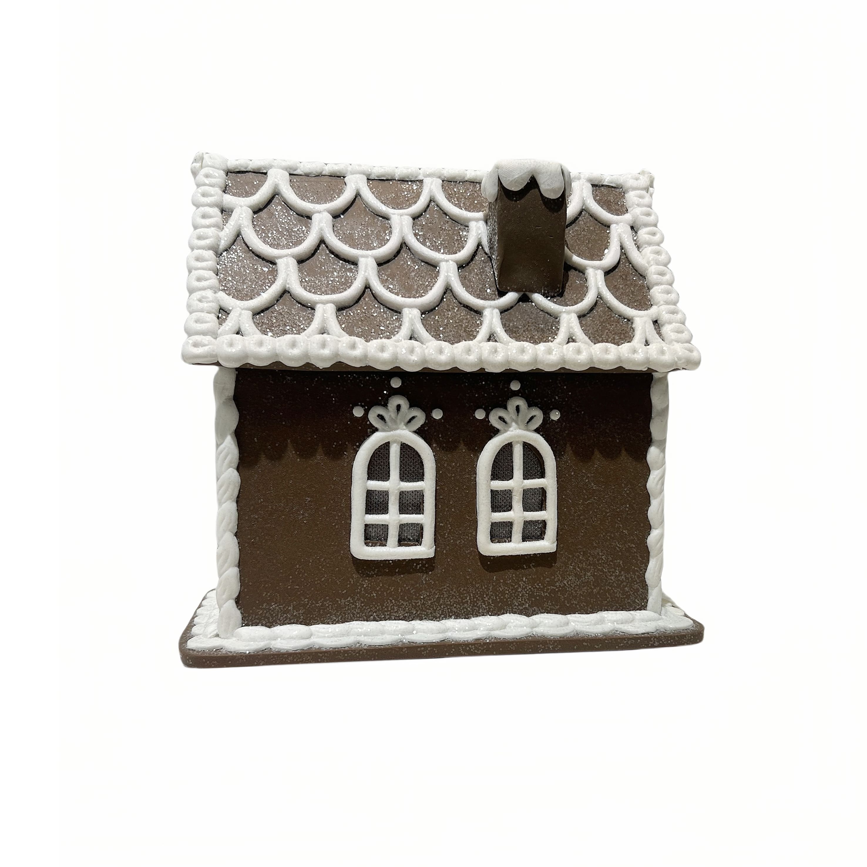 8&#x22; Brown and White Glitter Lighted Clay Gingerbread House Tabletop D&#xE9;cor by Ashland&#xAE;