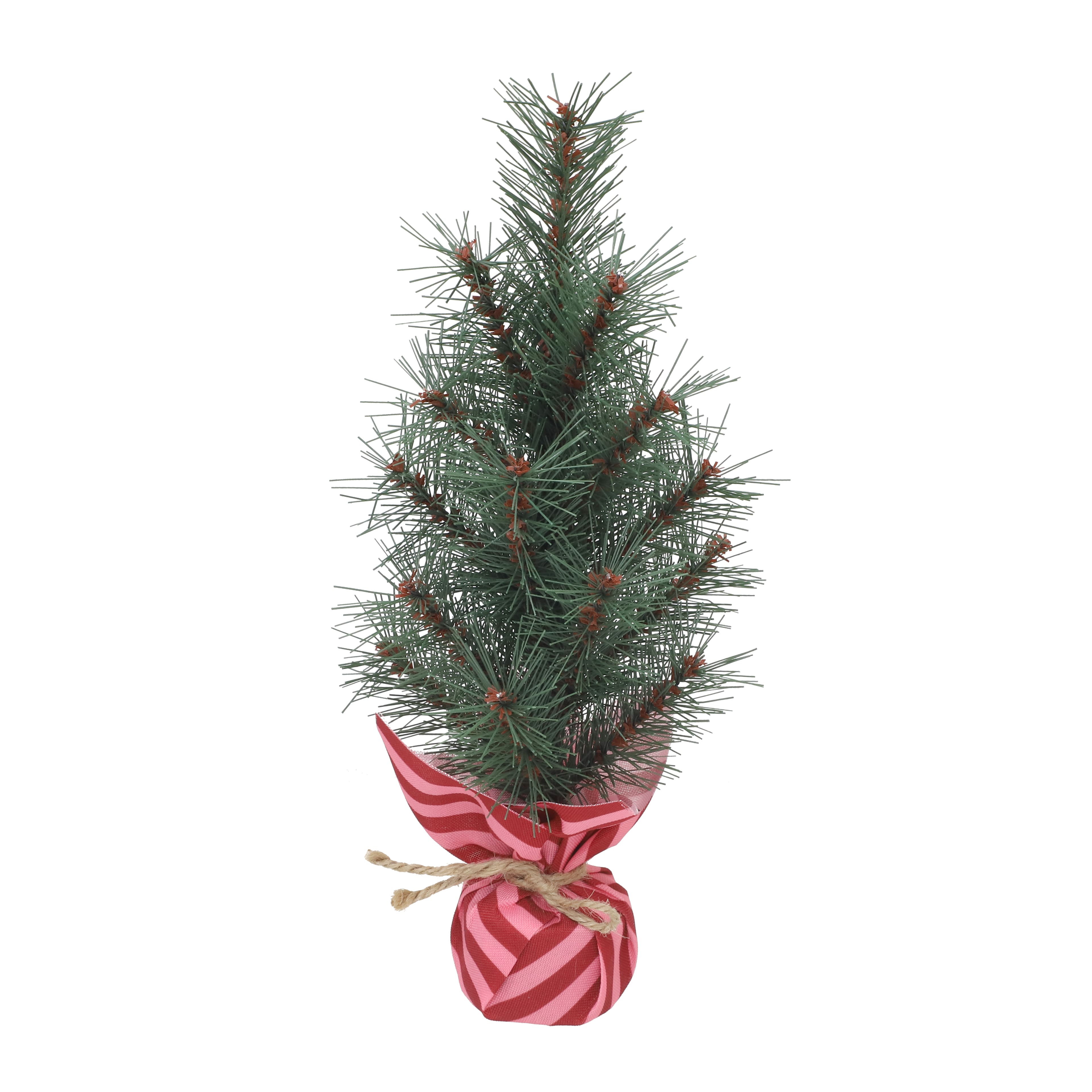 12&#x22; Green Pine Accent Tree in Red &#x26; Pink Striped Fabric Base by Ashland&#xAE;