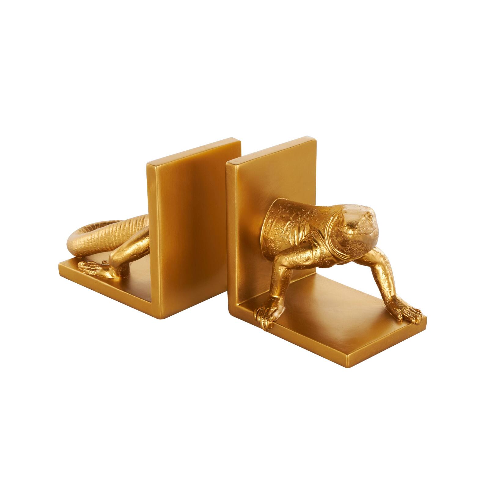 6" Gold Lizard Crawling Decorative Bookend Set