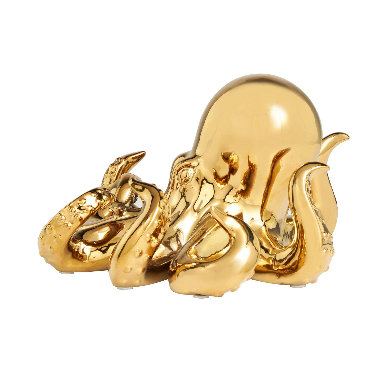 12" Ceramic Octopus Sculpture with Textured Tentacles