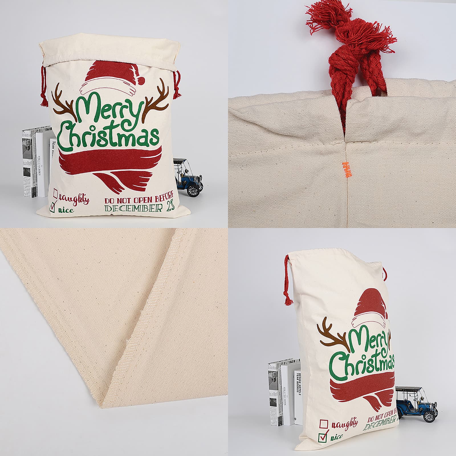 Personality Case™ 19" x 26" Red Scarf Cotton Christmas Drawstring Bag