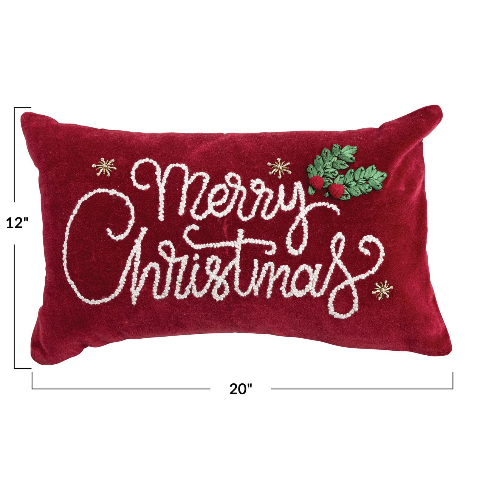 Hello Honey "Merry Christmas" Cotton Velvet Lumbar Pillow, Burgundy, Green and White