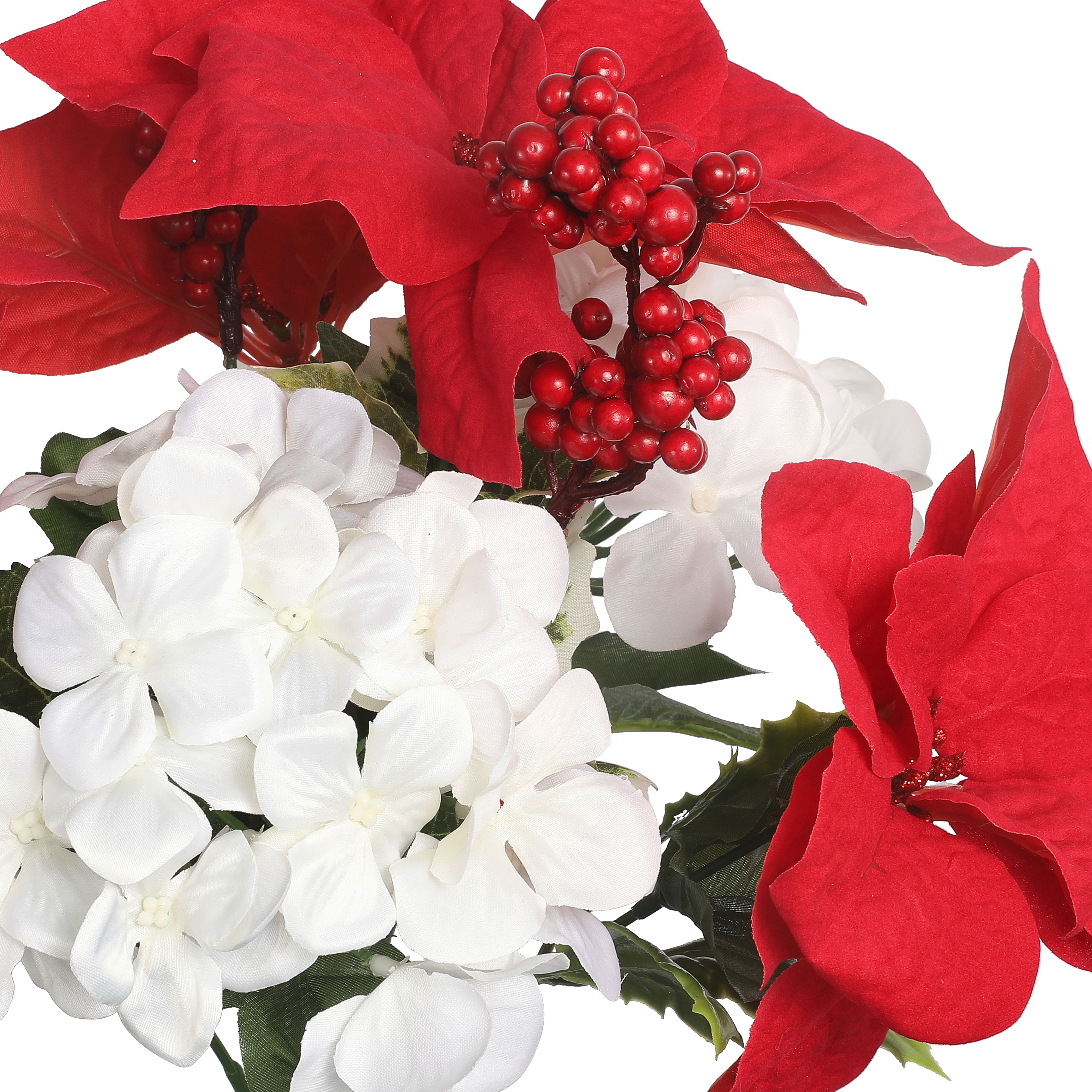 15&#x22; Red Poinsettia &#x26; White Hydrangea Deluxe Bush by Ashland&#xAE;