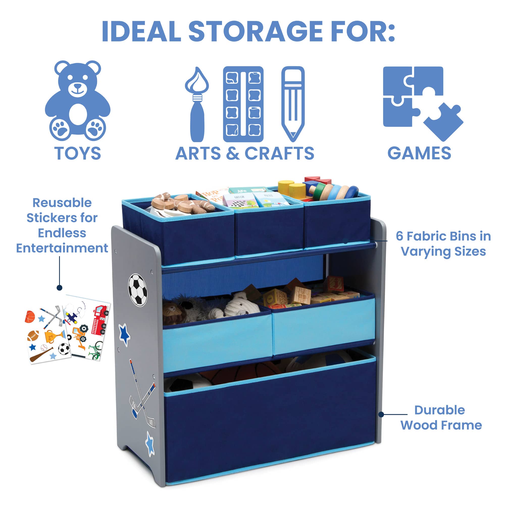 Design and Store Blue 6 Bin Toy Organizer