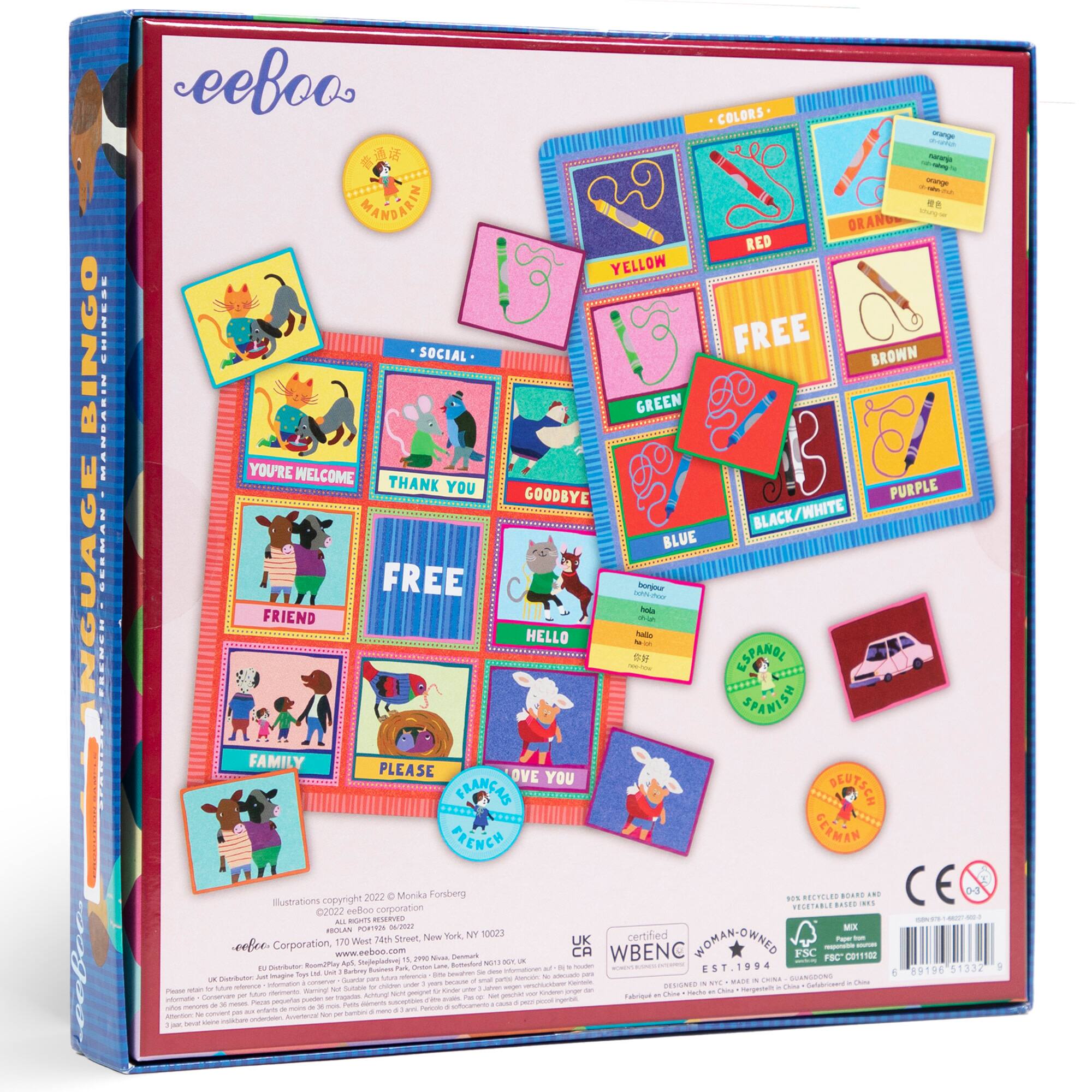 eeBoo Spanish, French, German &#x26; Mandarin Chinese 4 Language Bingo