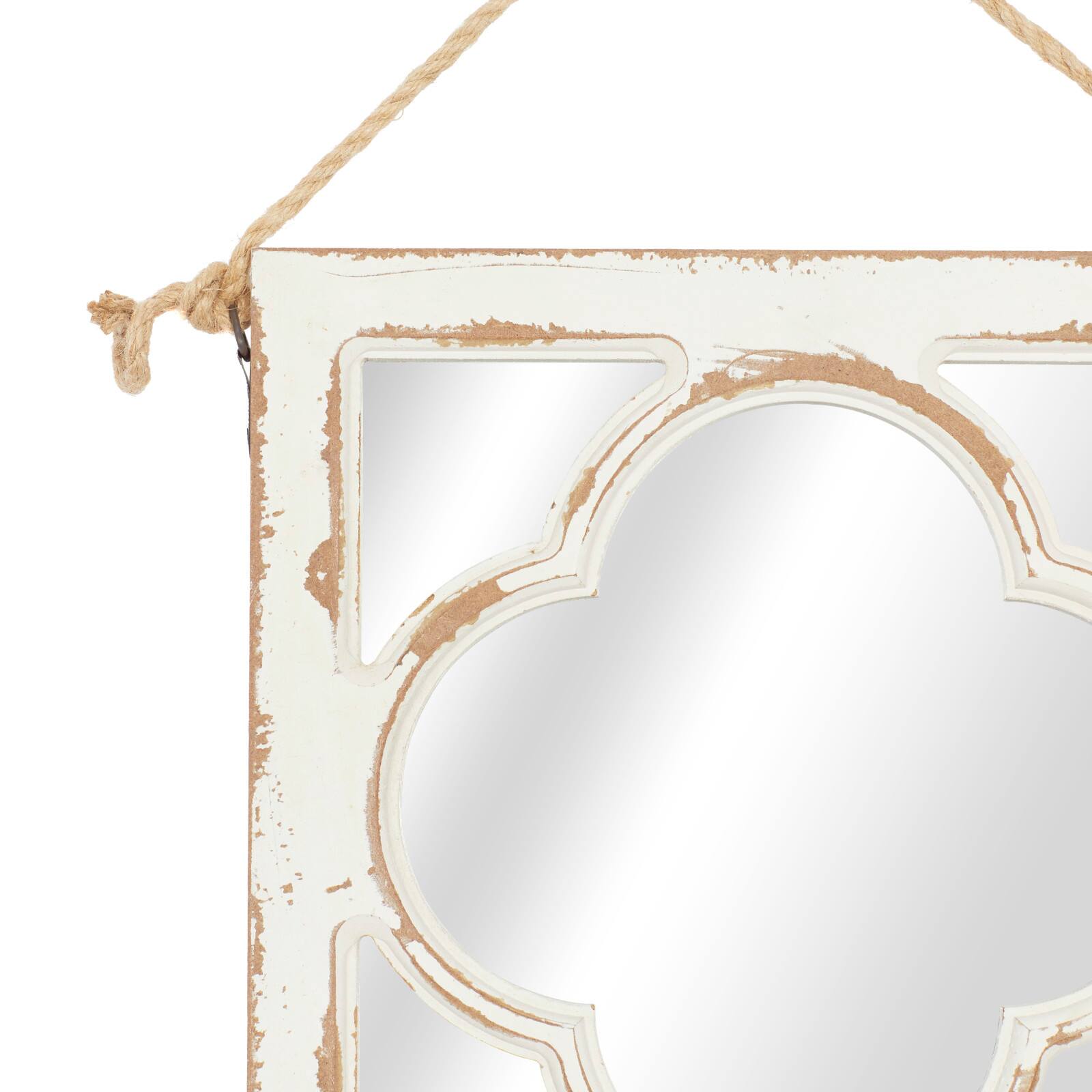 Set of 4 White Wood Vintage Decor Wall Mirror, 12&#x22; x 12&#x22;