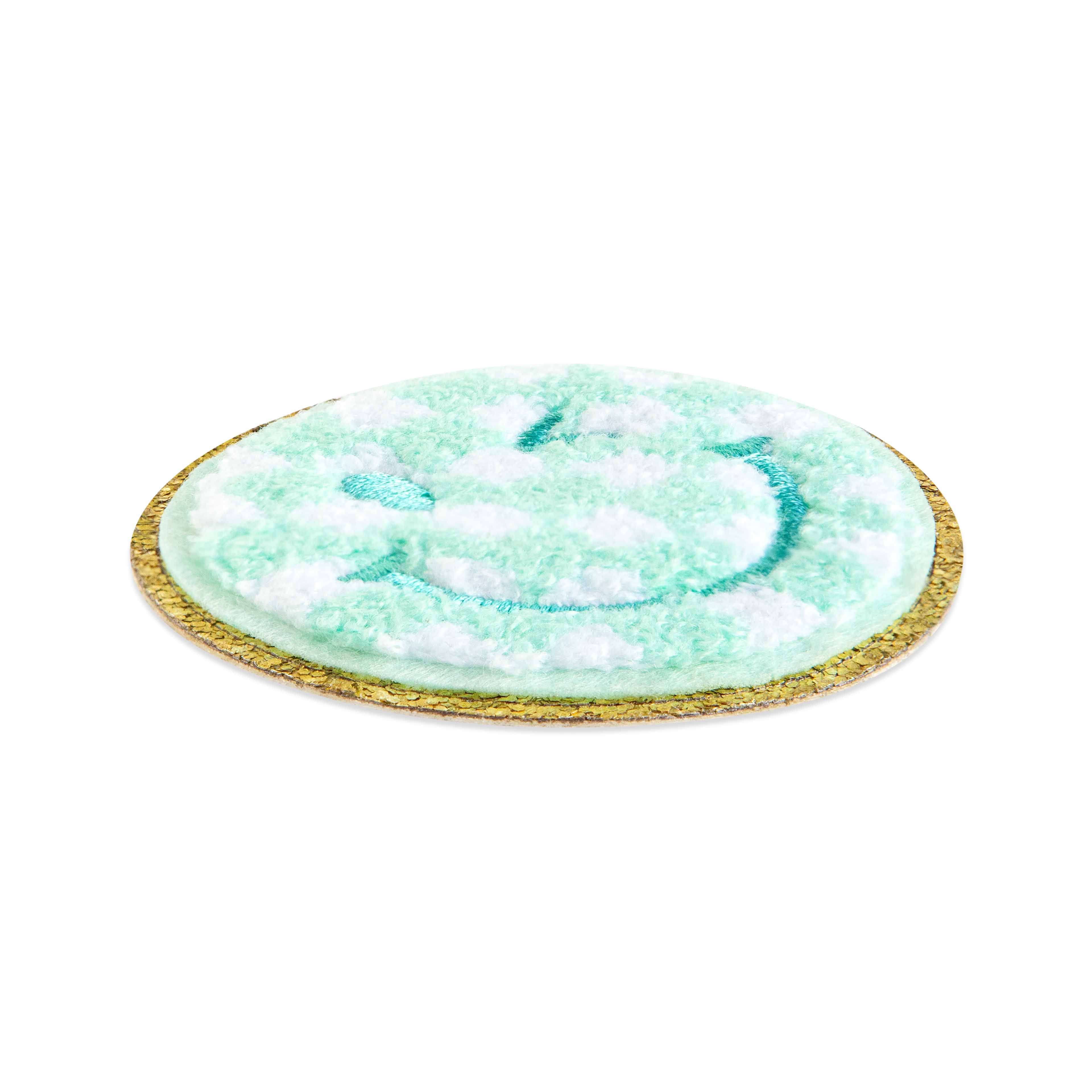 Summer Blue Smiley Face Iron On &#x26; Adhesive Patch by Make Market&#xAE;