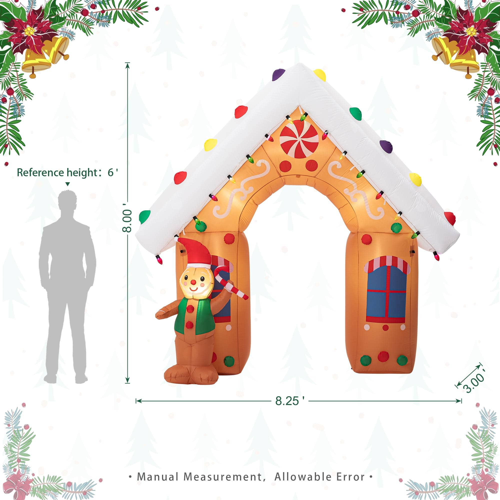 Glitzhome&#xAE; 8ft. LED Lighted Gingerbread House Inflatable D&#xE9;cor