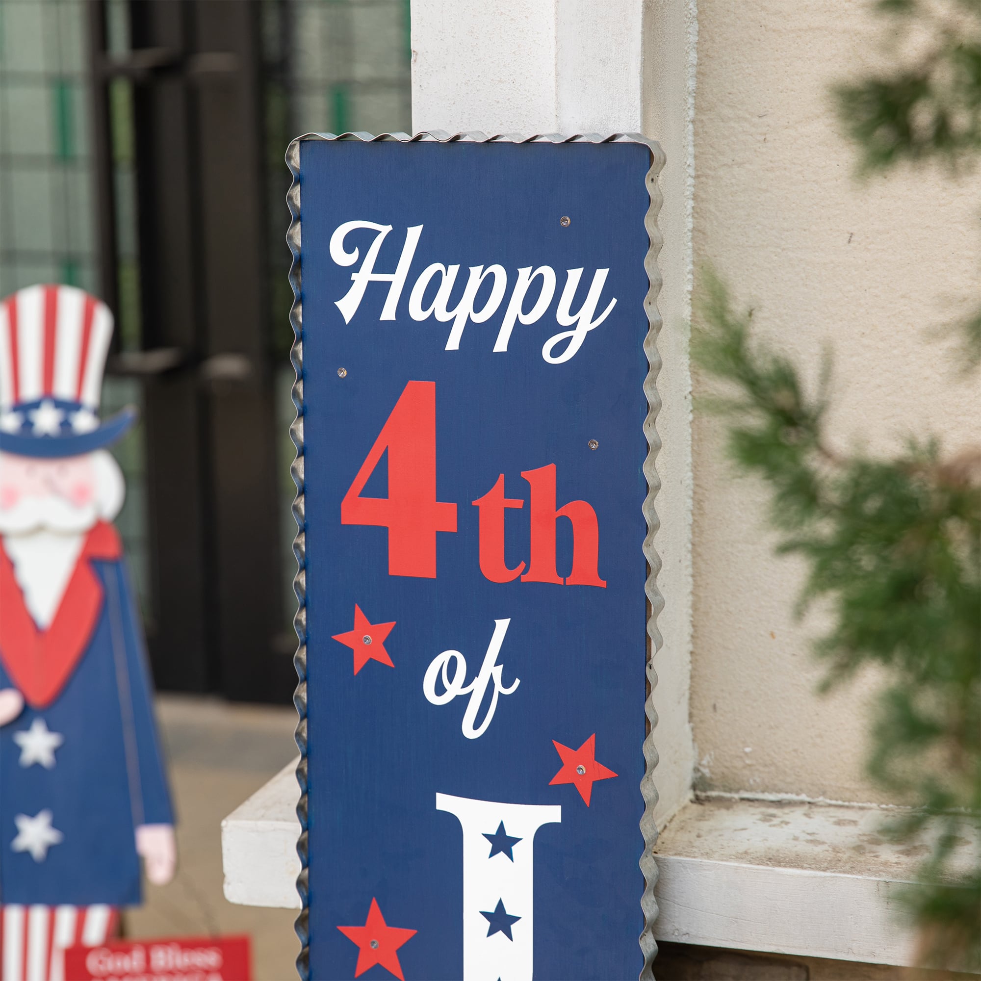 Glitzhome® 42.5" Lighted Wood Happy July 4th Porch Sign