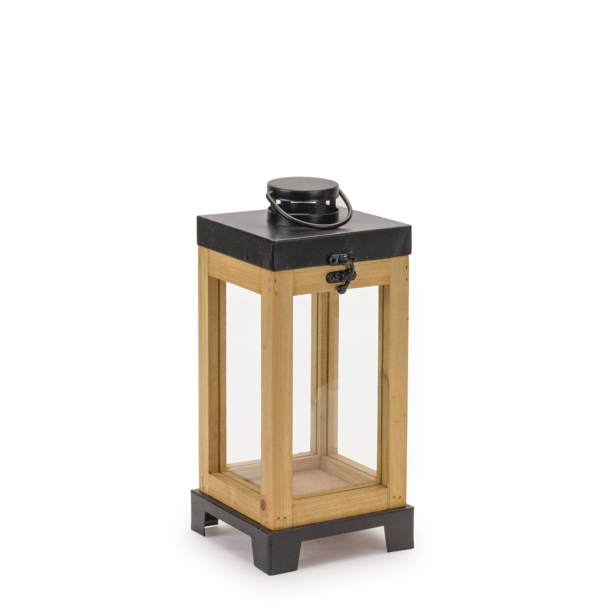 Wood Box Lantern on Metal Stand Set, 13&#x22; &#x26; 17&#x22;