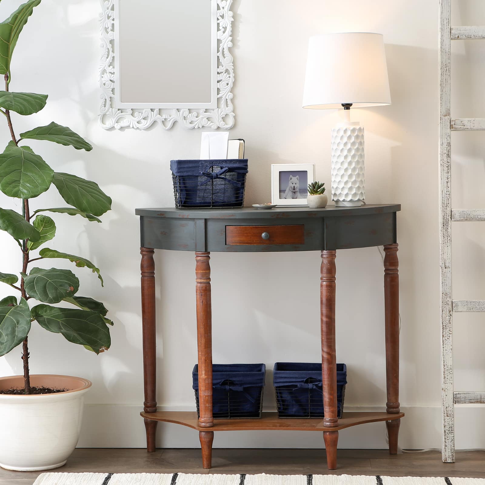 DII® Small Vintage Gray Wire Basket with French Blue Liner, 3ct.