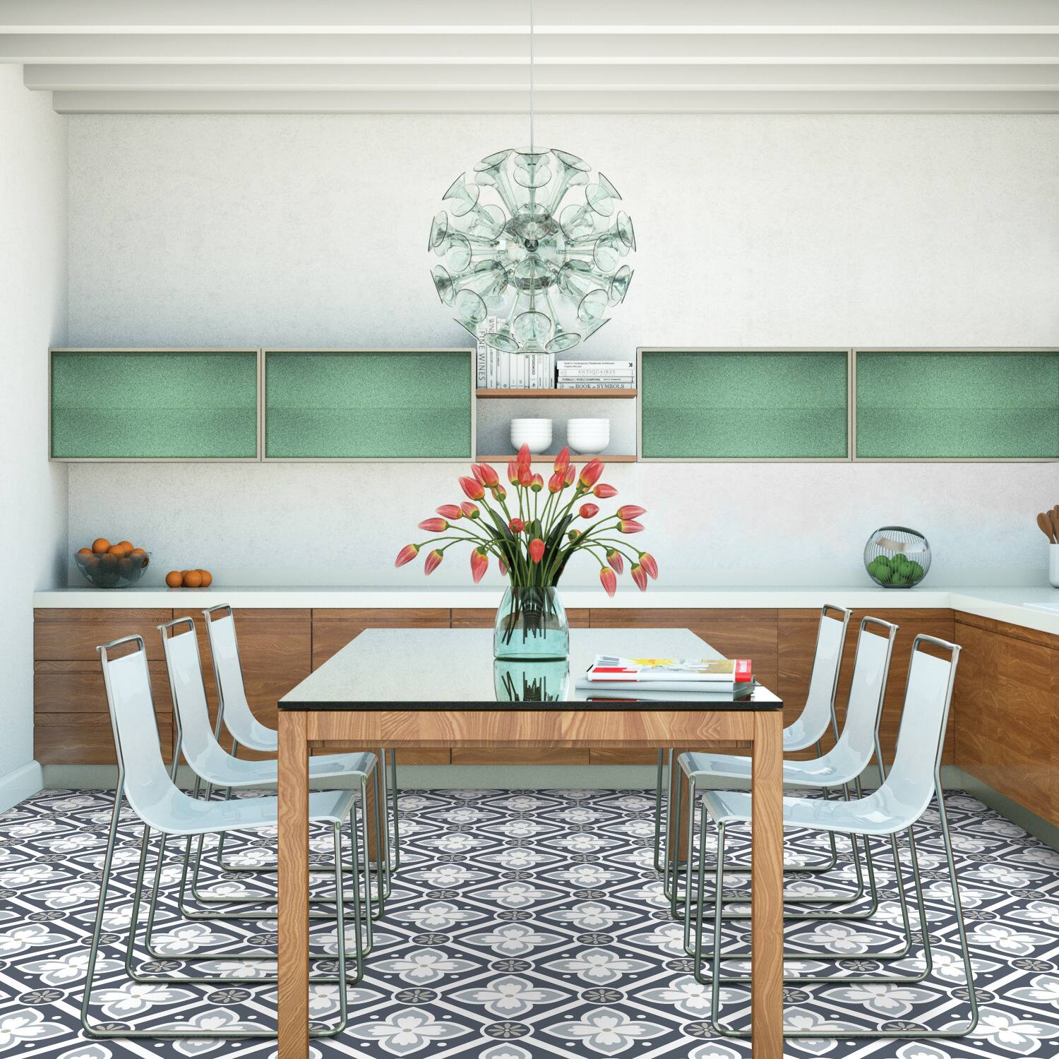 RoomMates Dublin Slate Floral Peel & Stick Floor Tile