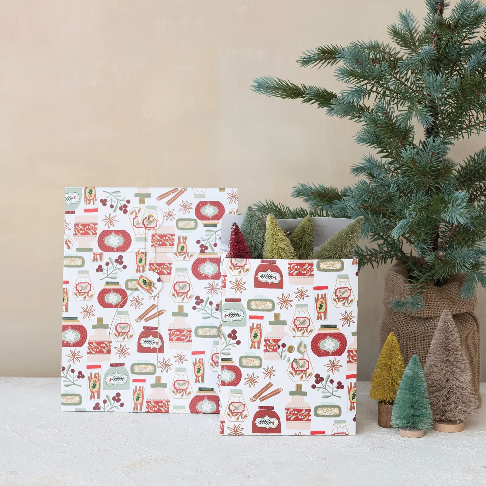 Hello Honey Multicolor Holiday Patterns Printed Paper Gift Bags, 2ct.