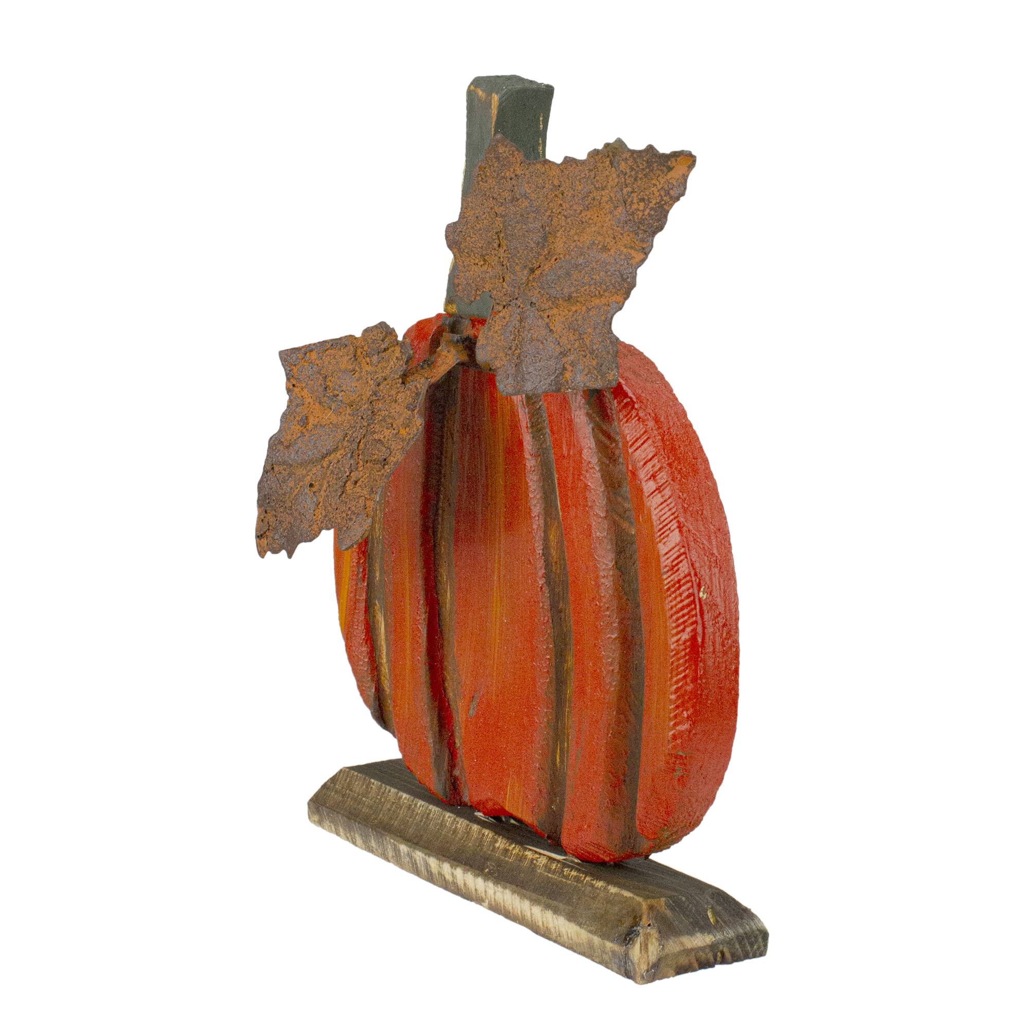 8" Orange Carved Wood Fall Harvest Pumpkin Decoration