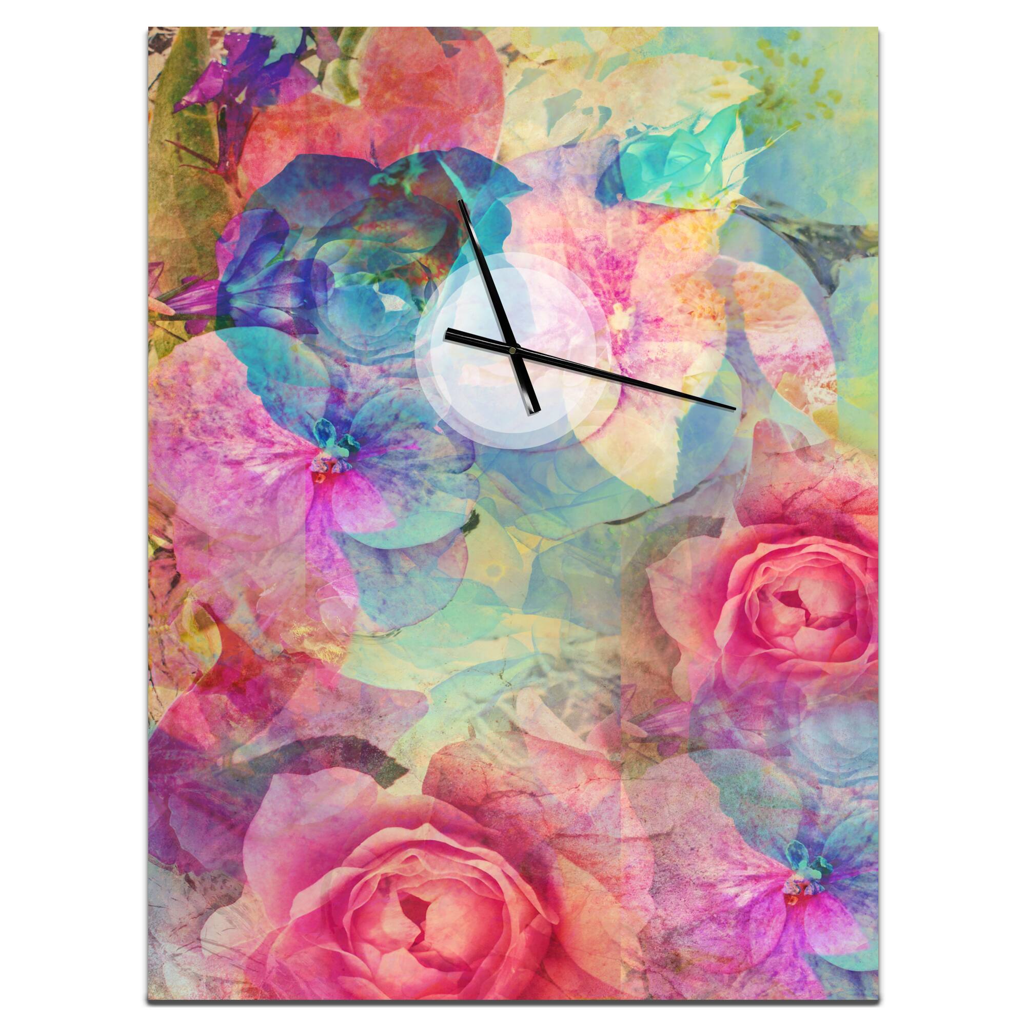 Designart Vintage Romantic Floral Art Rectangular Wall Clock