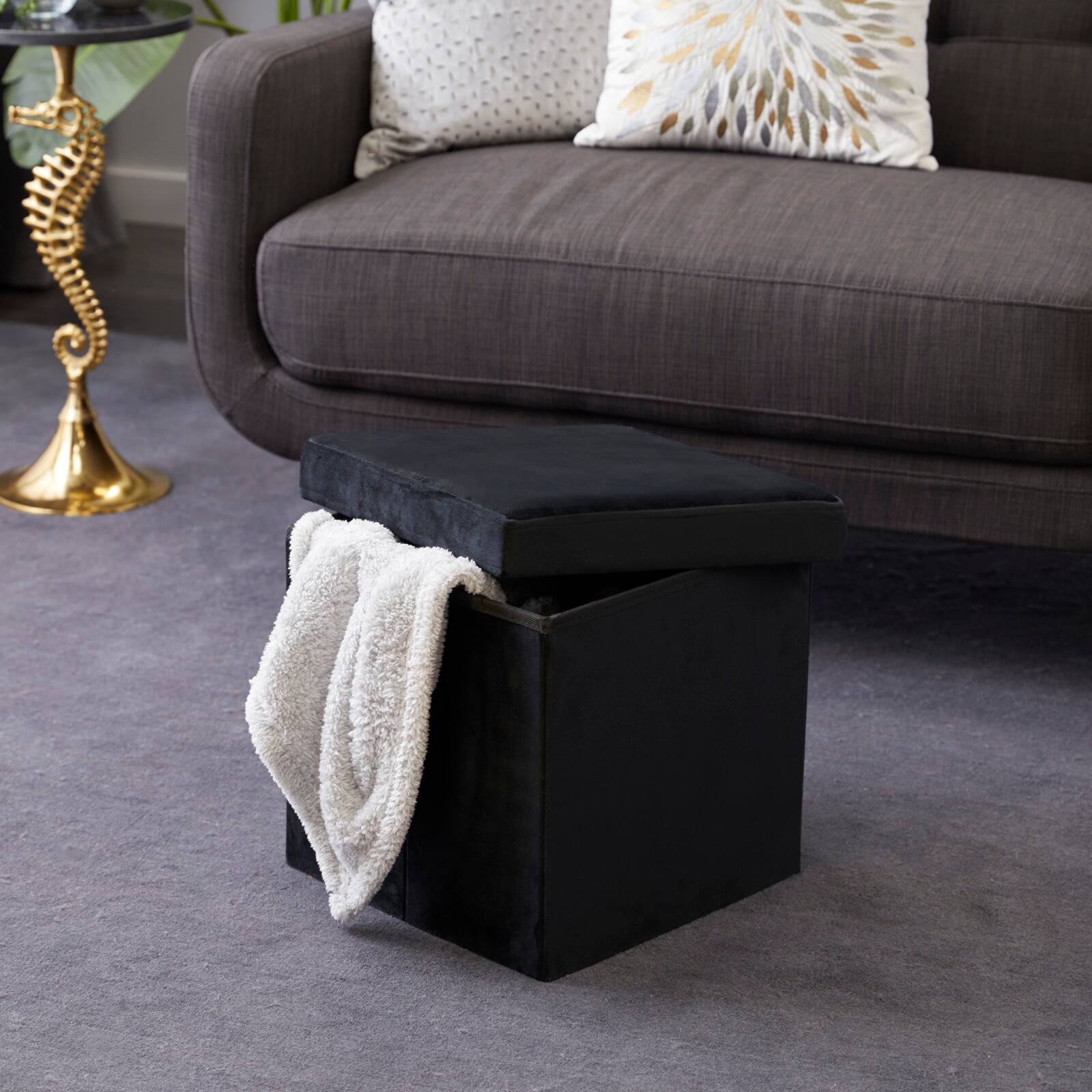 17&#x22; Modern Fabric Storage Stool