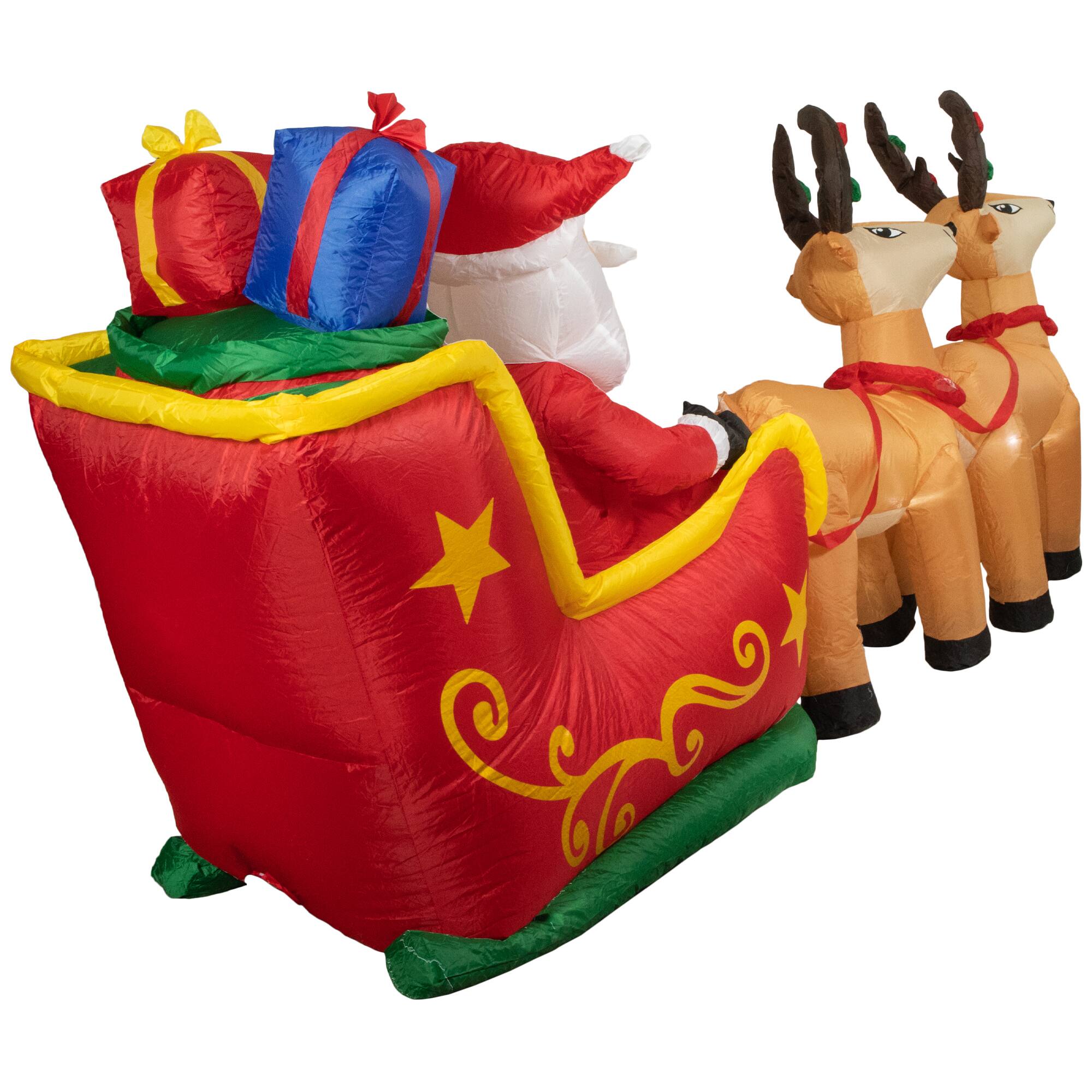 8ft. Inflatable Santa's Sleigh & Reindeer Outdoor Christmas Decoration