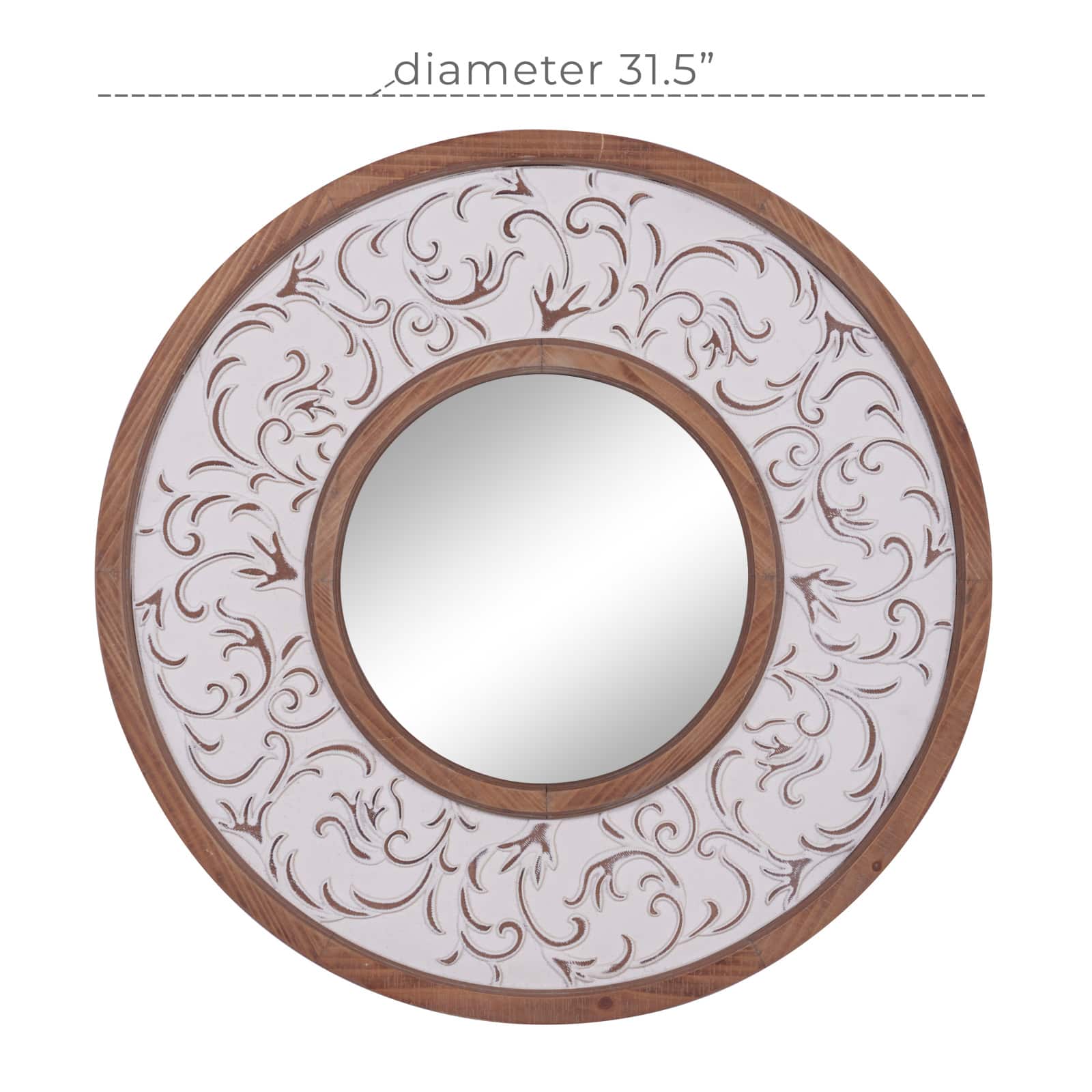 32&#x22; White Distressed Vintage Wood Round Wall Mirror
