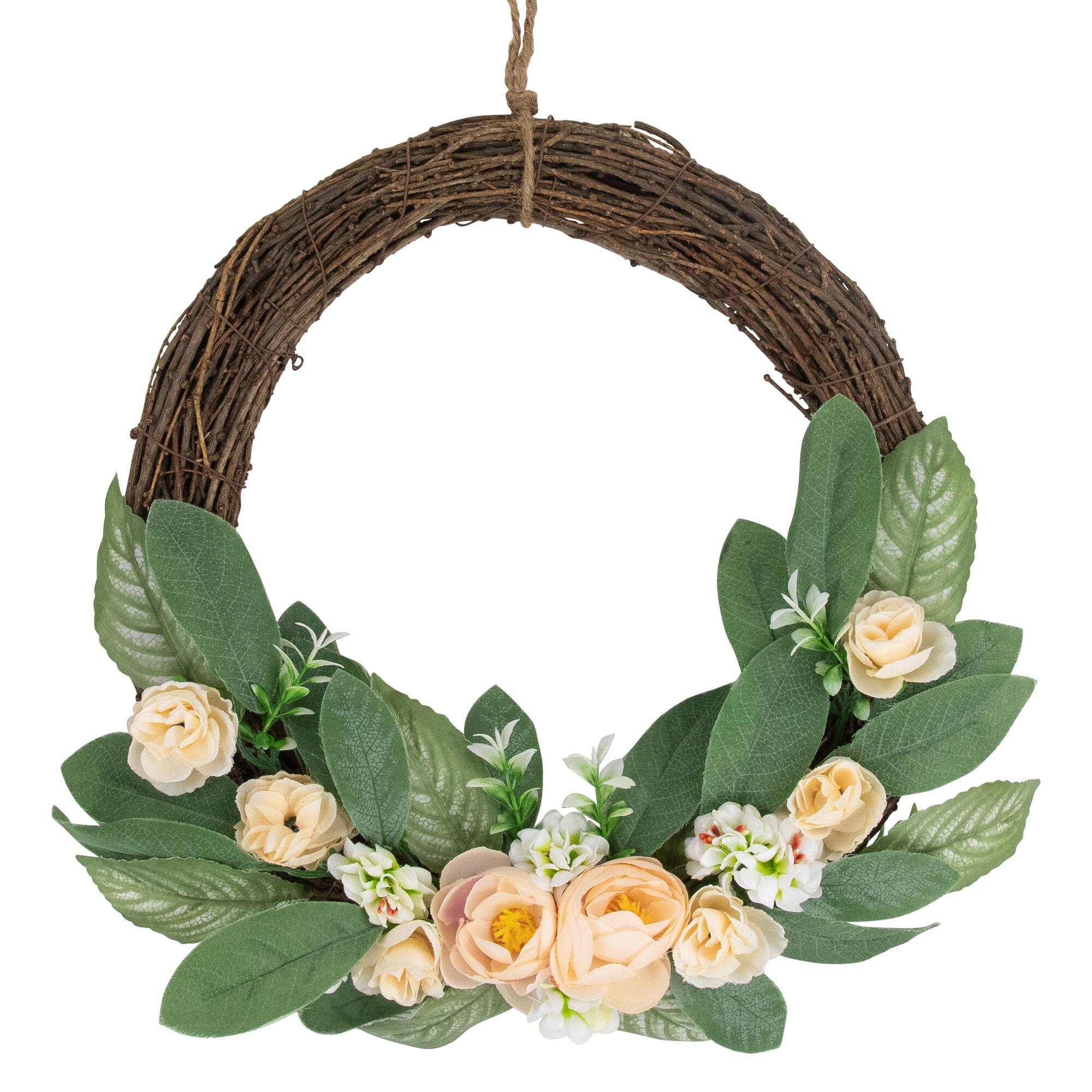 14&#x22; Mini Peach Rose Half Floral Spring Wreath