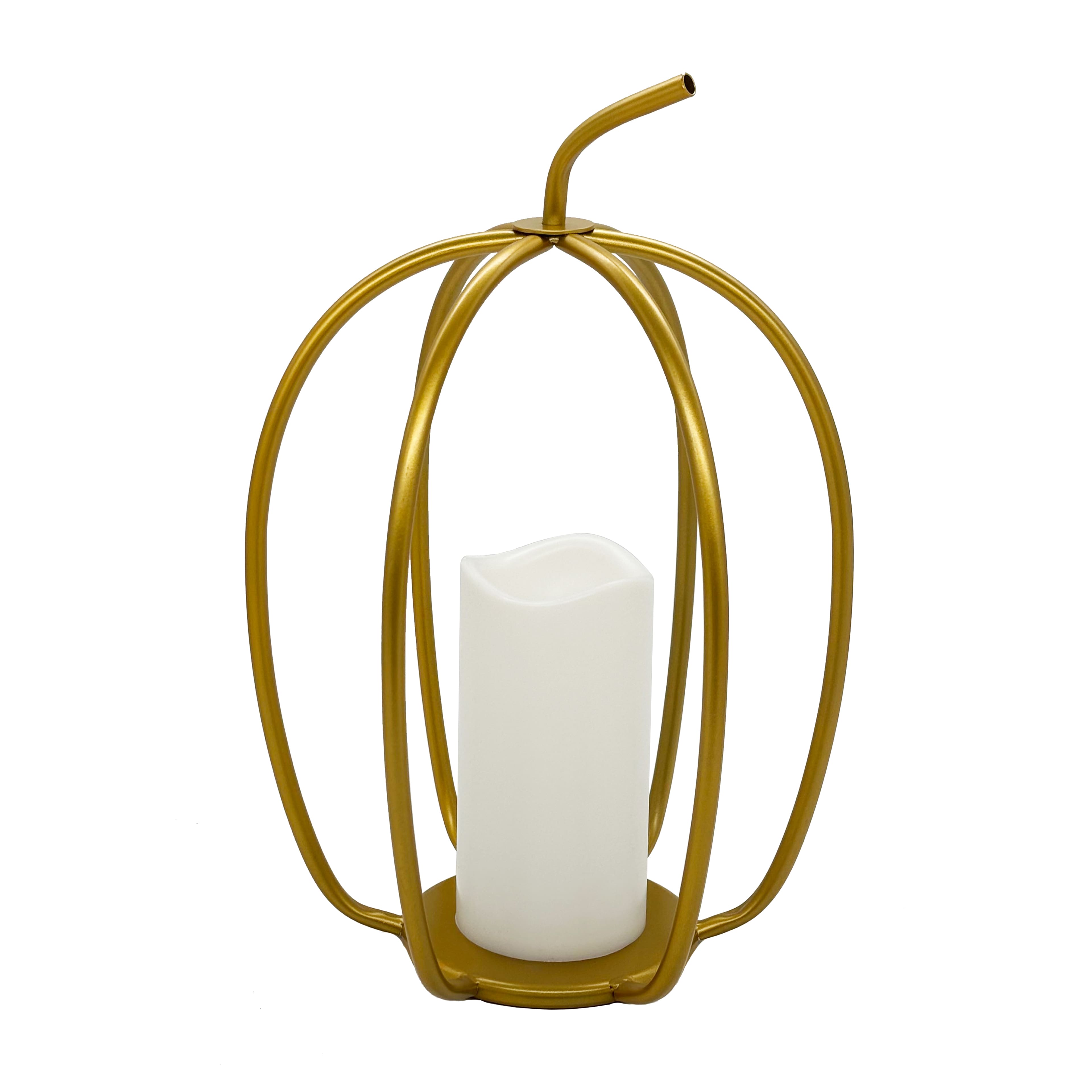 13.5&#x22; Gold Hollow Pumpkin Metal Candle Holder with LED Candle by Ashland&#xAE;