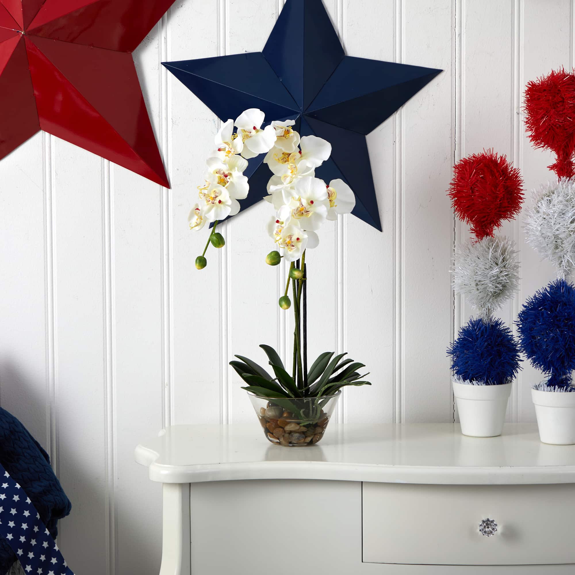 18" White Orchid Arrangement in Glass Vase