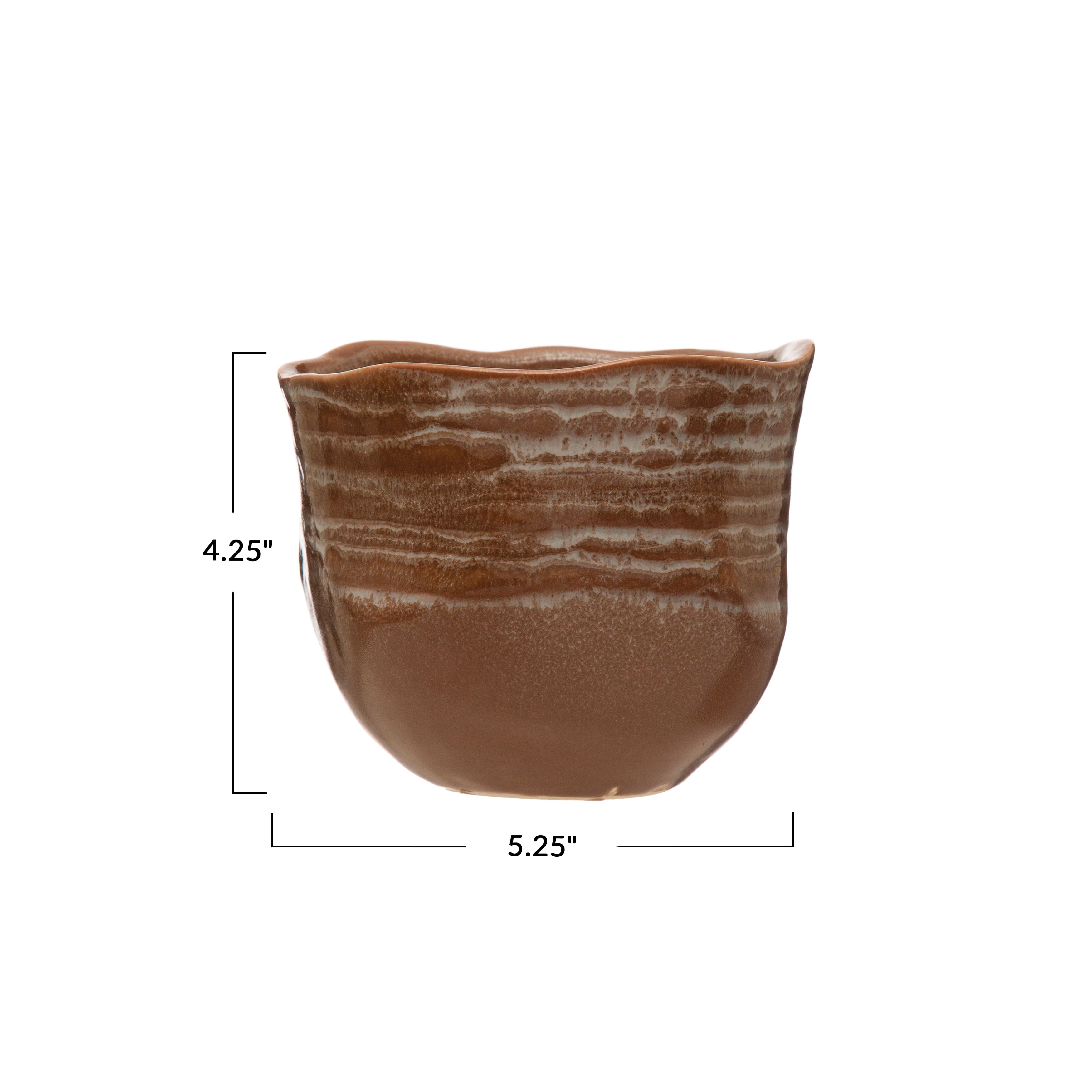 Hello Honey&#xAE; 5&#x22; Brown Reactive Glaze Organically Shaped Edge Stoneware Planter