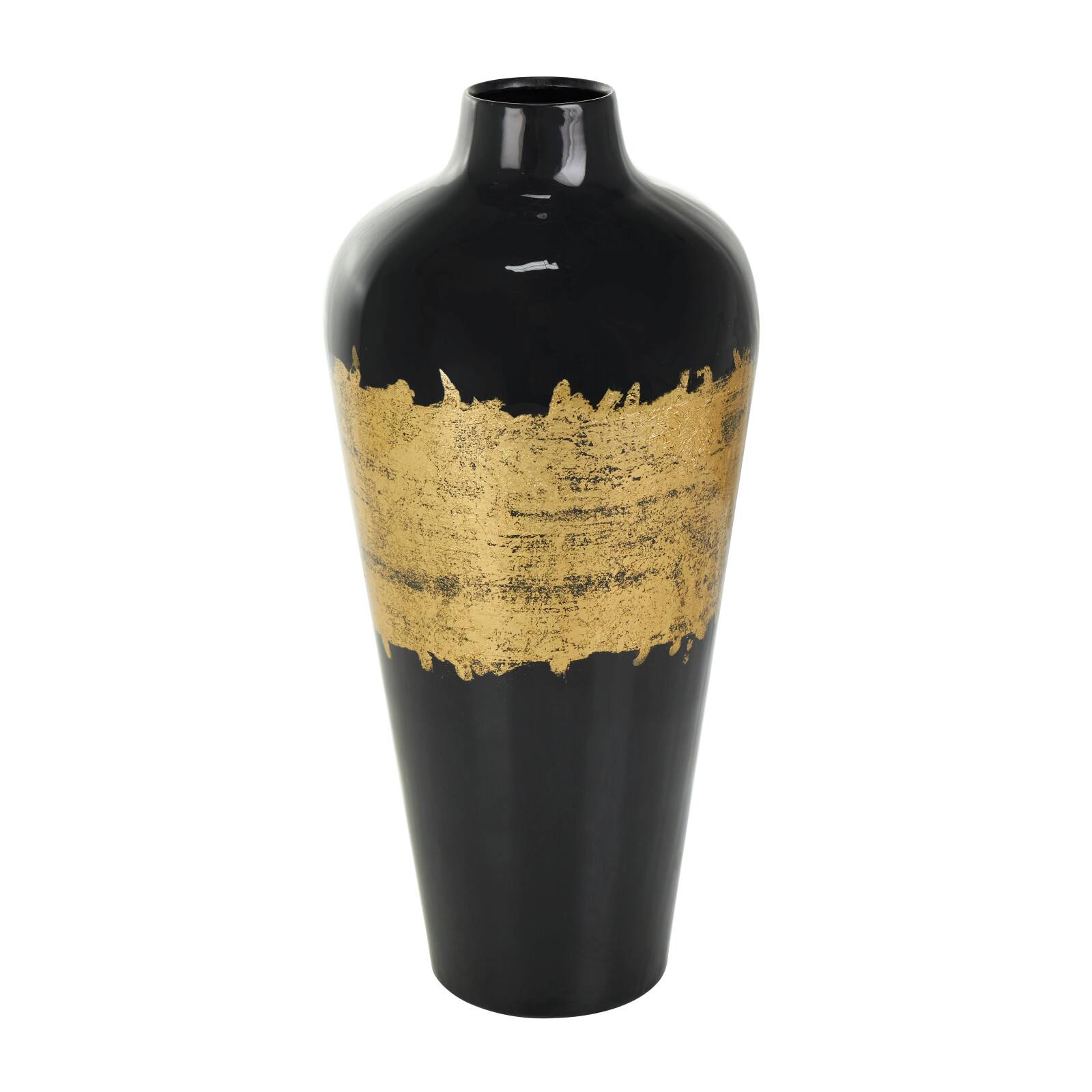 16" Black Metal Abstract Vase with Gold Detailing