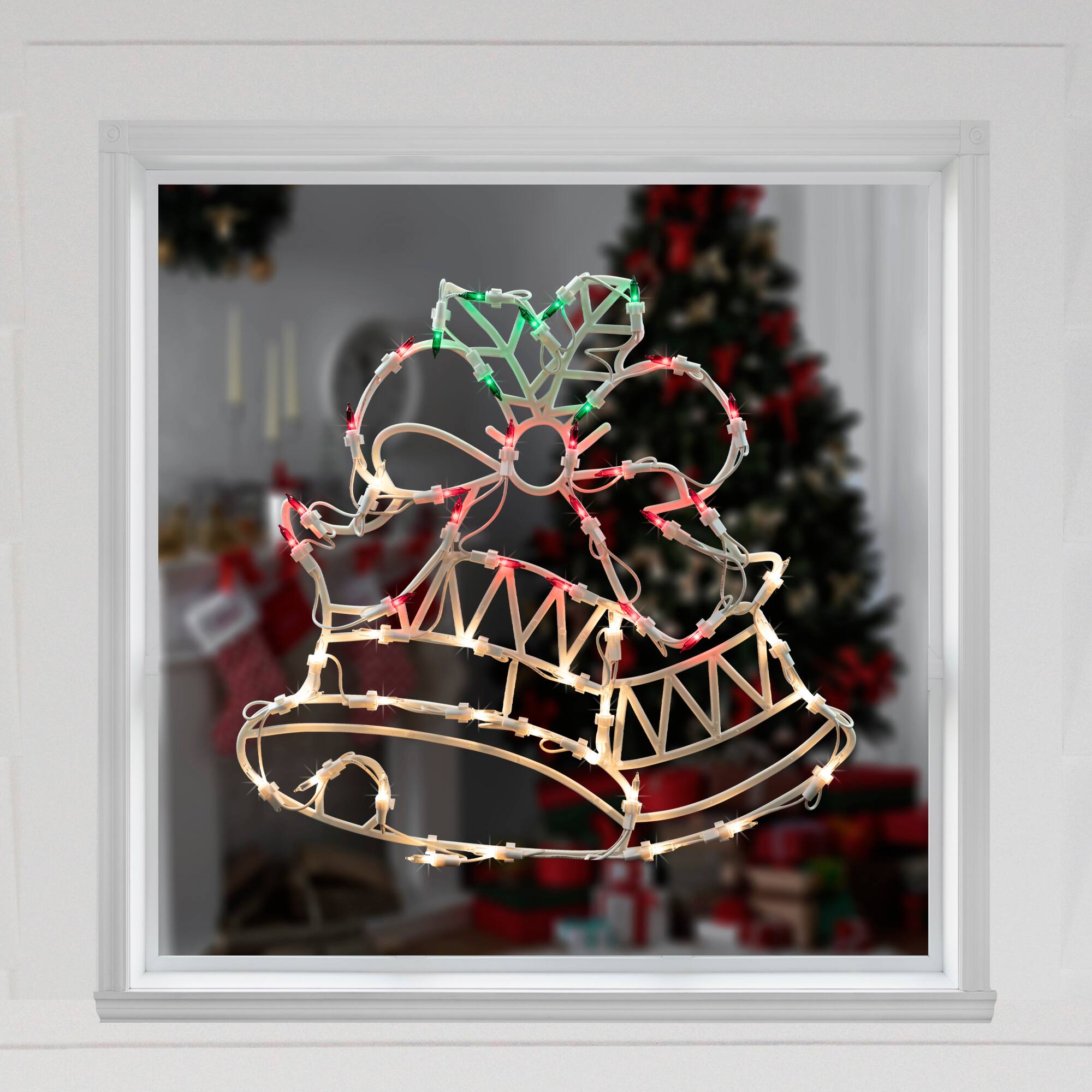 15" Lighted Bells with Bow Christmas Window Silhouette Decoration