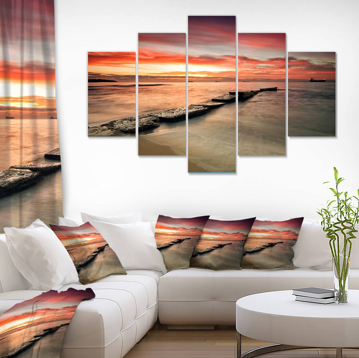 Designart - Wonderful Sunrise on Black Ocean - Beach Photo Canvas Print