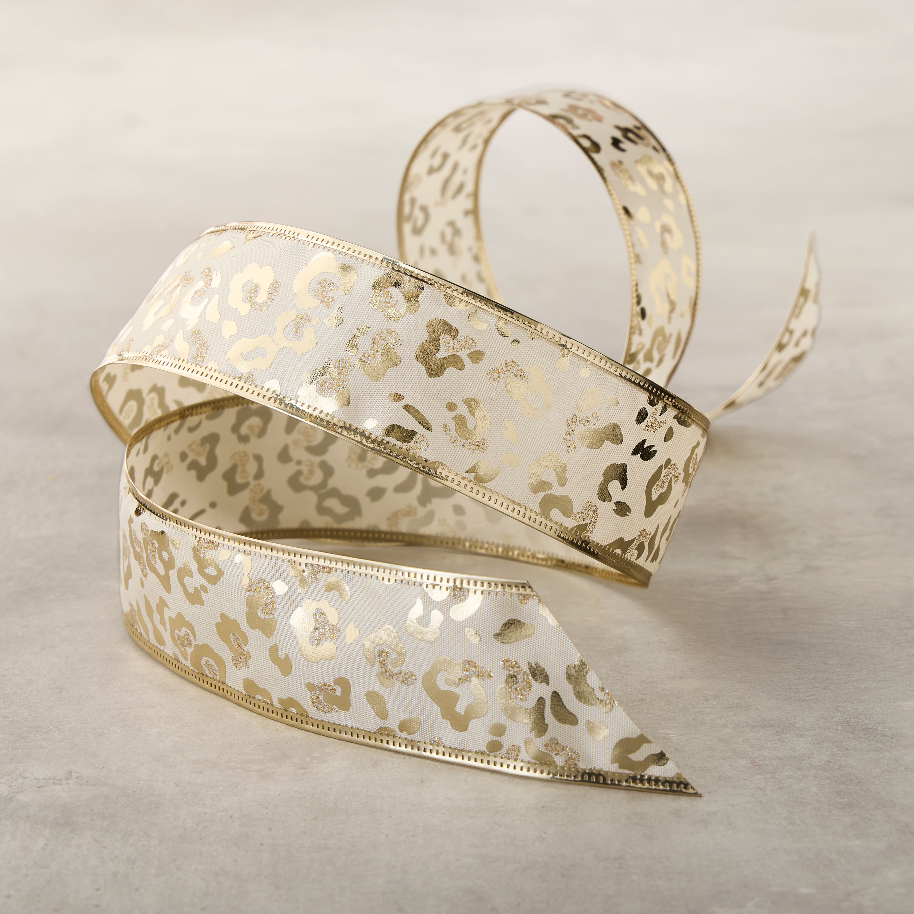 1.5&#x22; x 3yd. Gold Leopard Wired Taffeta Ribbon by Celebrate It&#xAE; Classic