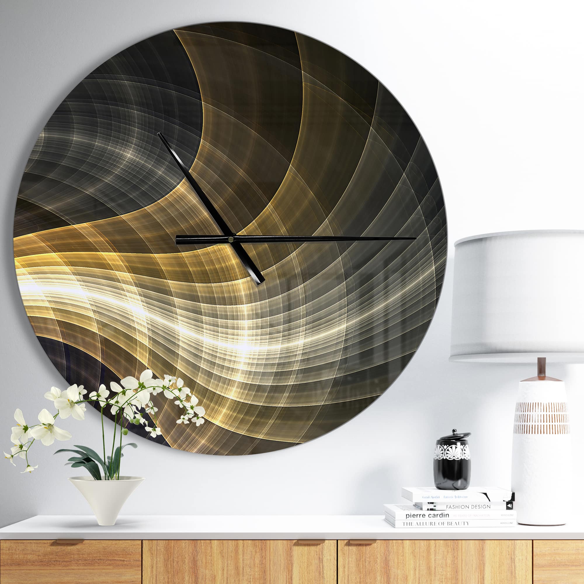 Designart Yellow Fractal Light Art Modern Wall Clock