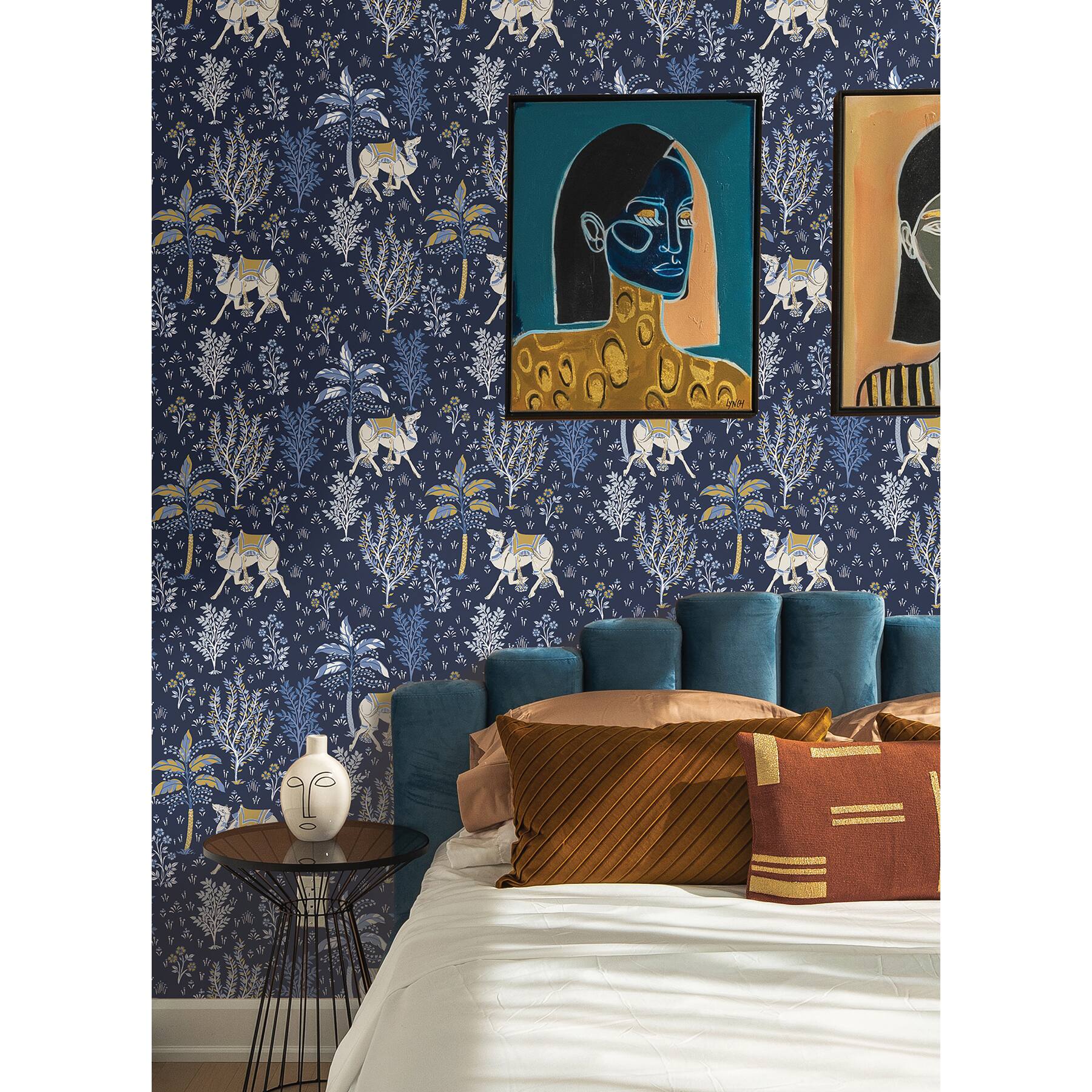 NuWallpaper PrintFresh Navy Camel&#x27;s Courtyard Peel &#x26; Stick Wallpaper