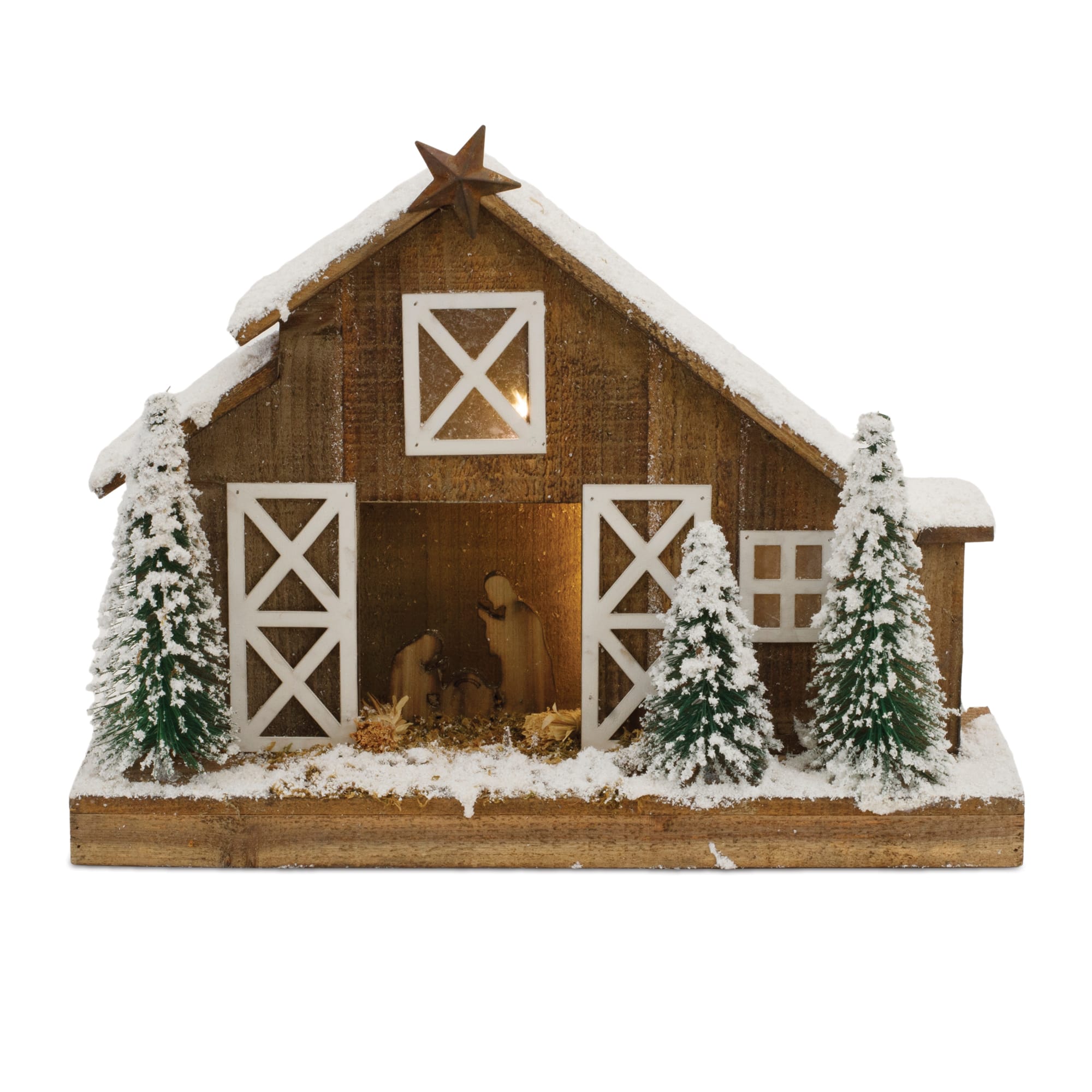 19.5&#x22; Brown LED Flocked Nativity Stable Display