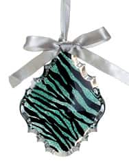 Teal Green &#x26; Black Glitter Zebra Print Teardrop Prism Ornament
