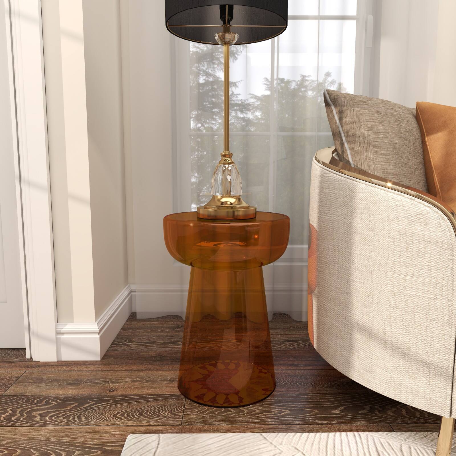 Orange Glass Modern Accent Table