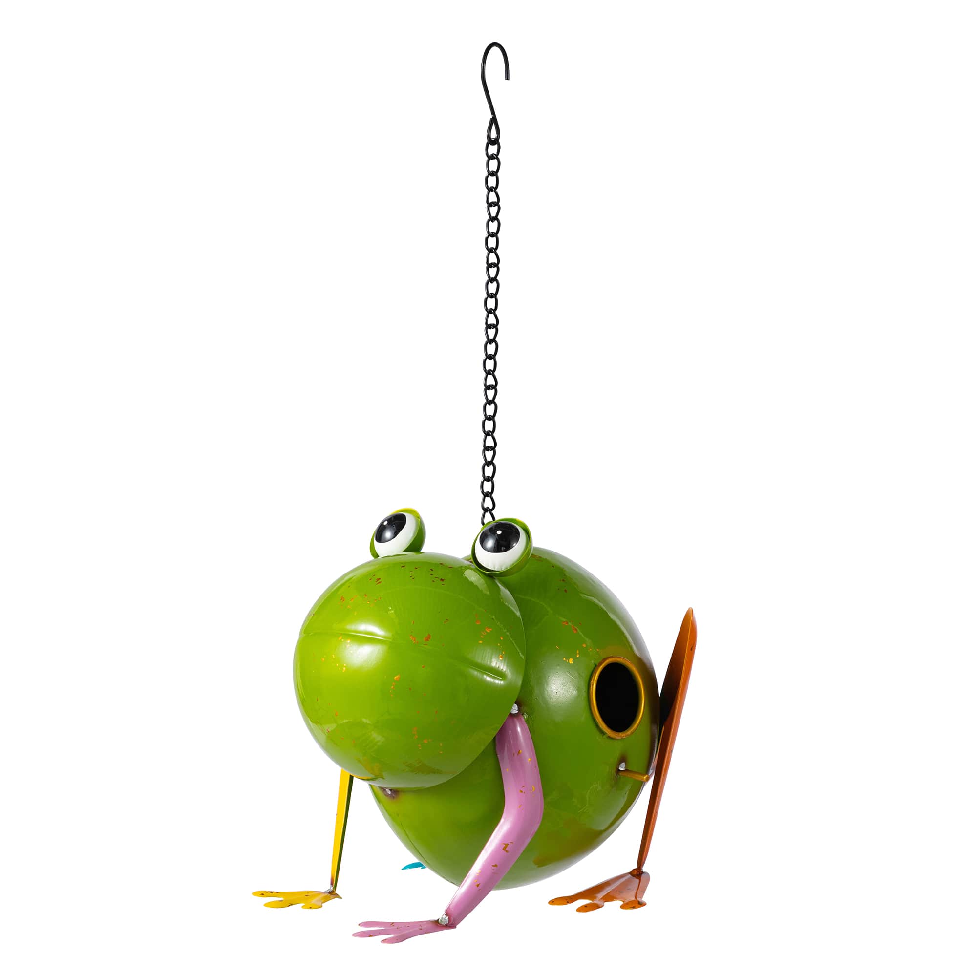 Glitzhome® 9" Metal Glossy Frog Outdoor Garden Birdhouse