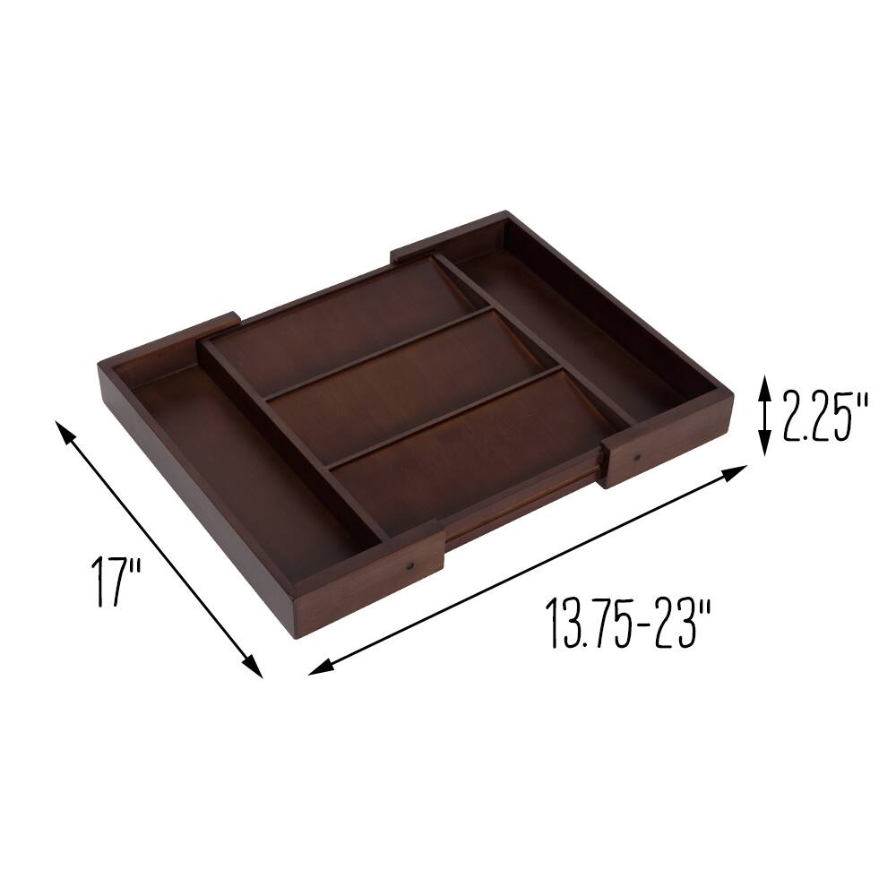 17'' Walnut Expandable Kitchen Drawer Organizer Tray