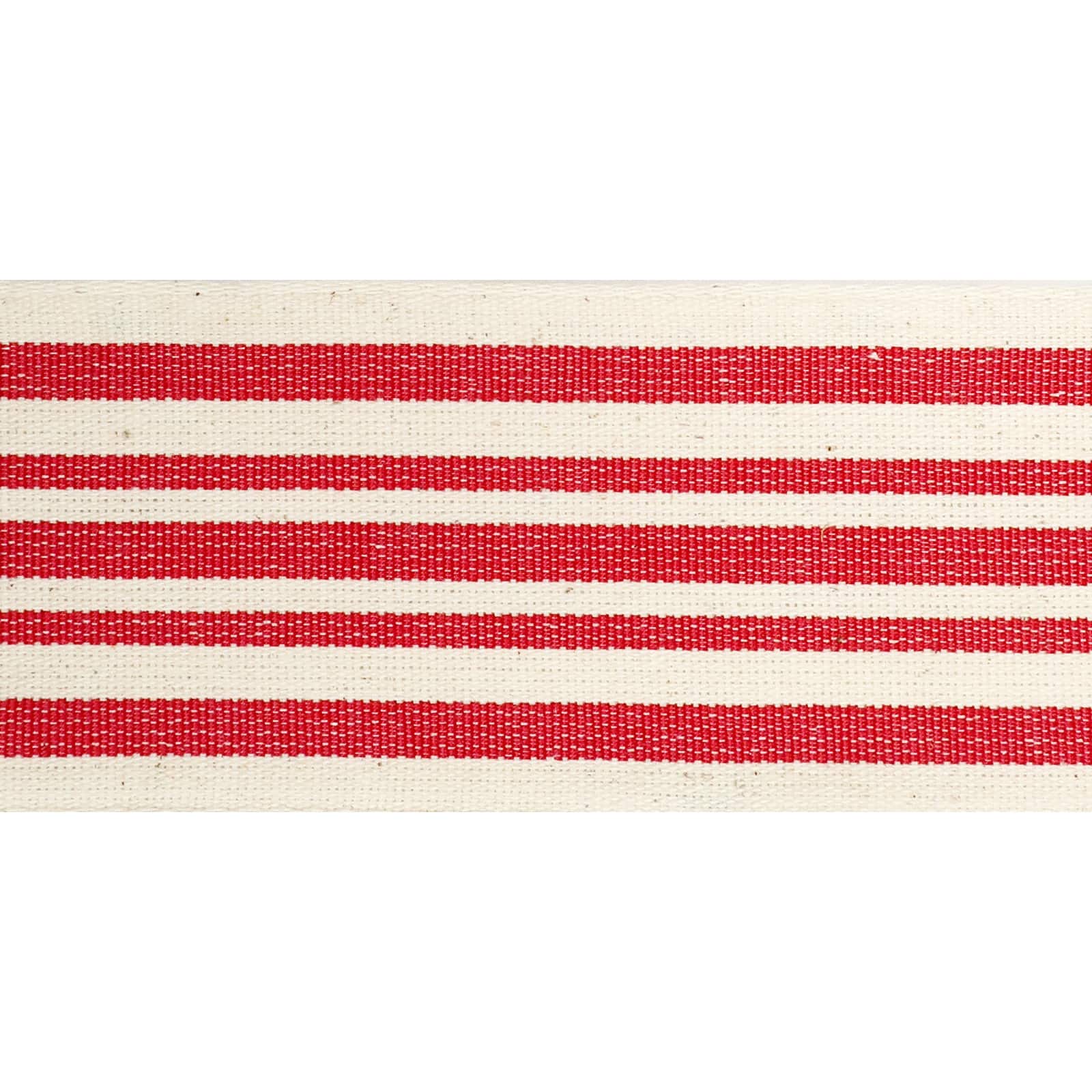2.5&#x22; Red &#x26; Ivory Stripe Faux Cotton Wired Ribbon by Celebrate It&#x2122;