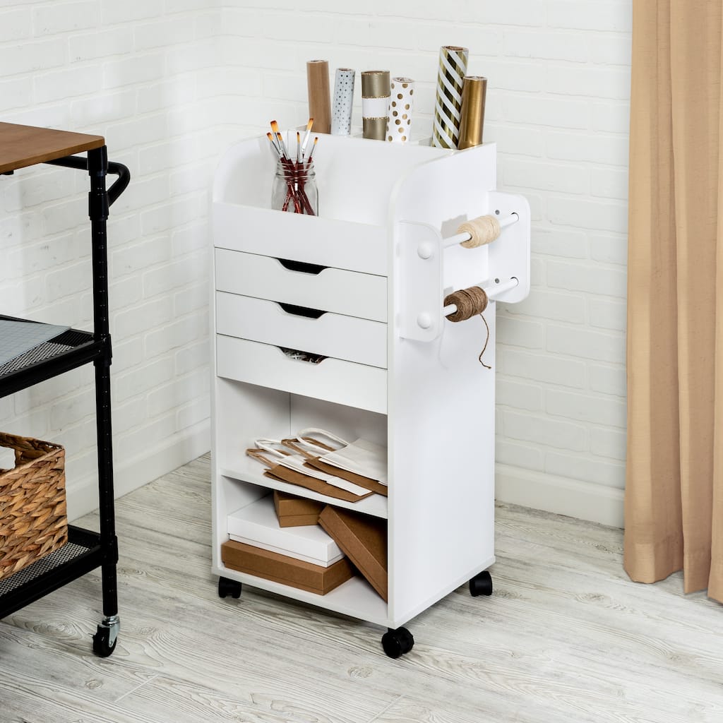 Honey Can Do 3-Drawer White Rolling Craft Cart with Drawers & Slotted Compartments
